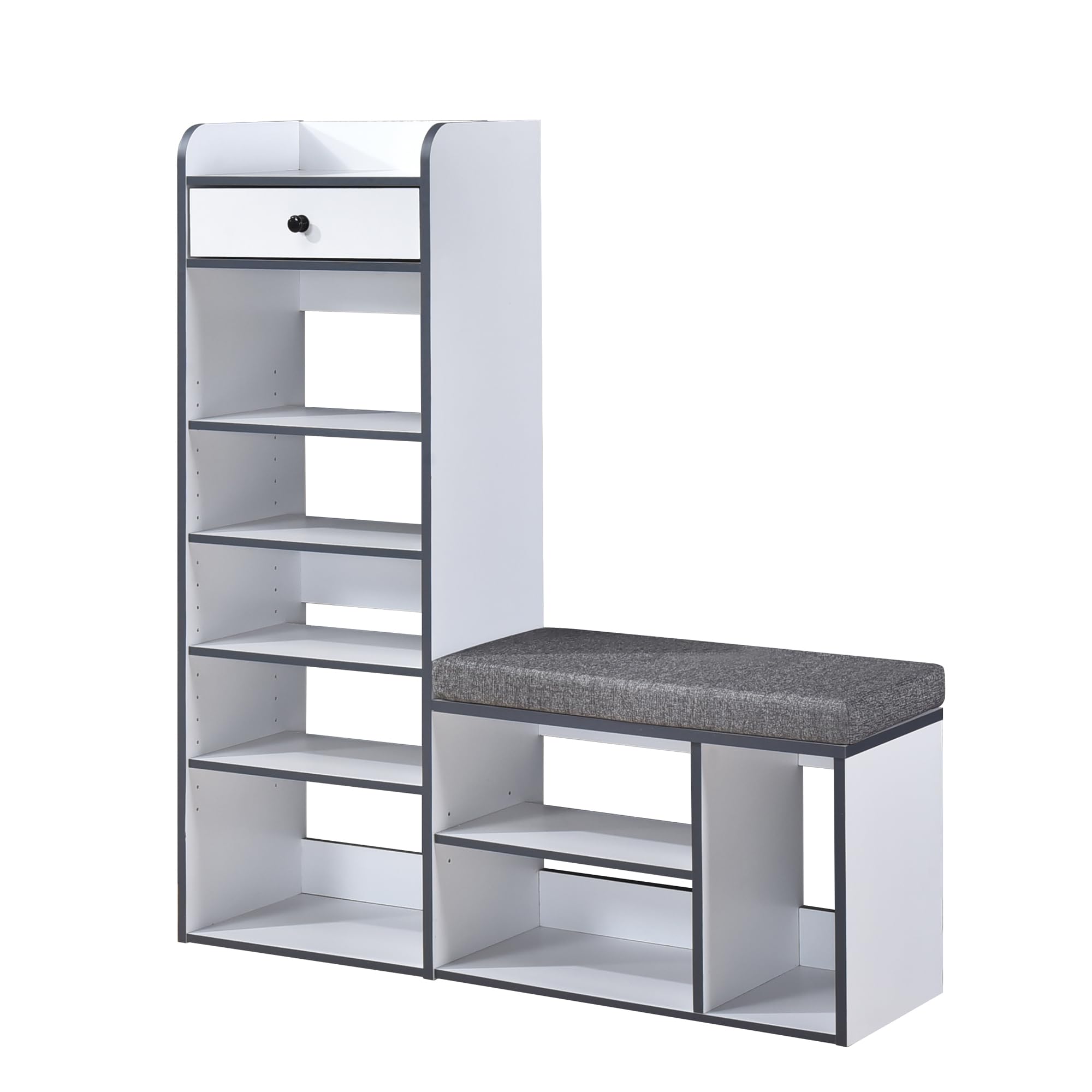 Alt View 4. Kings Brand Furniture - Kings Brand Furniture Julian Bench & Shoe Rack, 7-Shelf Storage & Drawer - White.