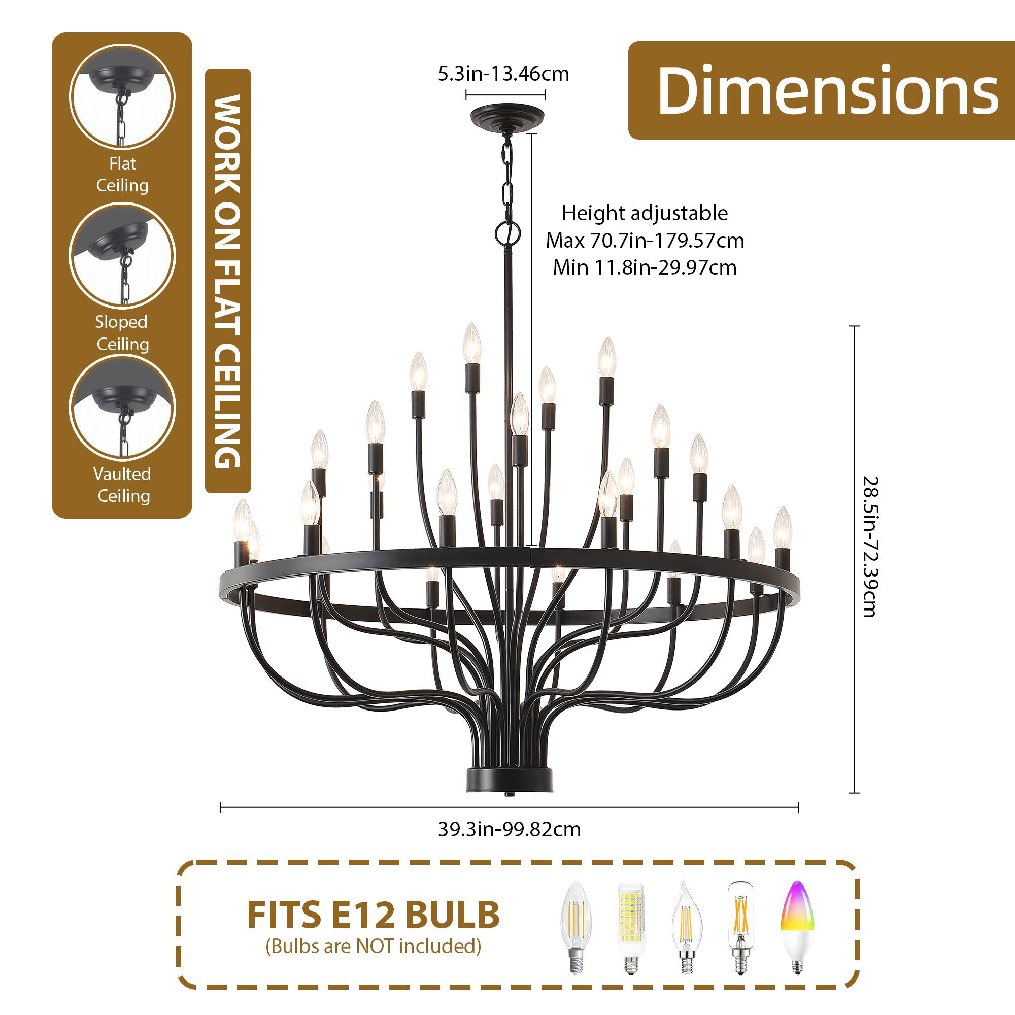 Alt View 1. RYHNUYNE - 24-Light Farmhouse Foyer Chandelier Entryway High Ceiling 39.3 Inch Modern Black Chandelier for Hallway Living Room - Black.