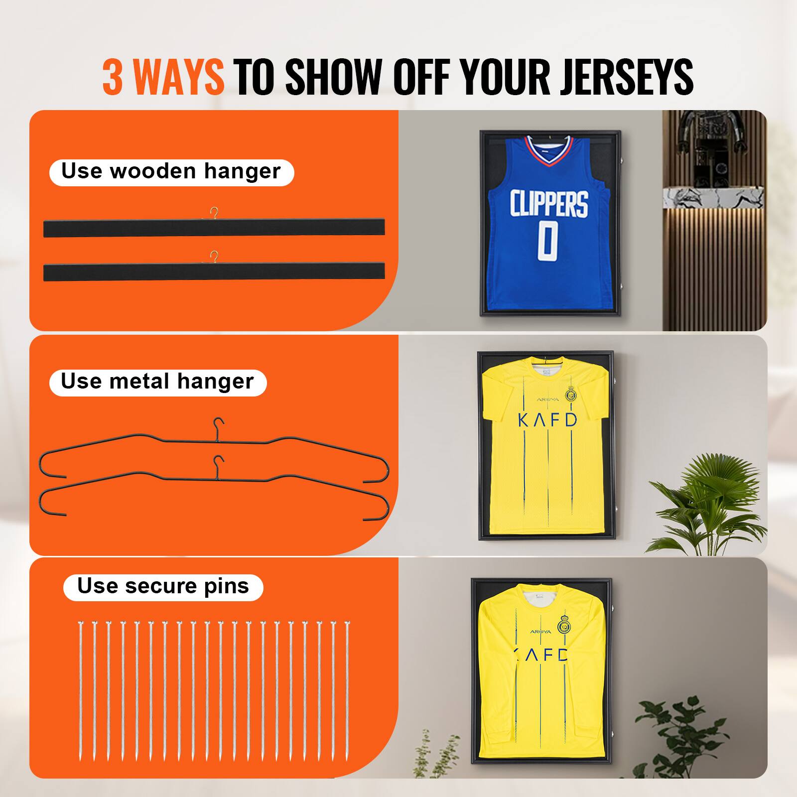 3 WAYS TO SHOW OFF YOUR JERSEYS

- Use wooden hanger
- Use metal hanger
- Use secure pins