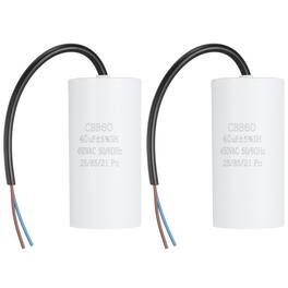 Unique Bargains - 2pcs 40uF CBB60 Run Capacitor, AC 450V 2 Wires 50/60Hz Cylinder 102x50mm for Air Compressor, Water Pump - White