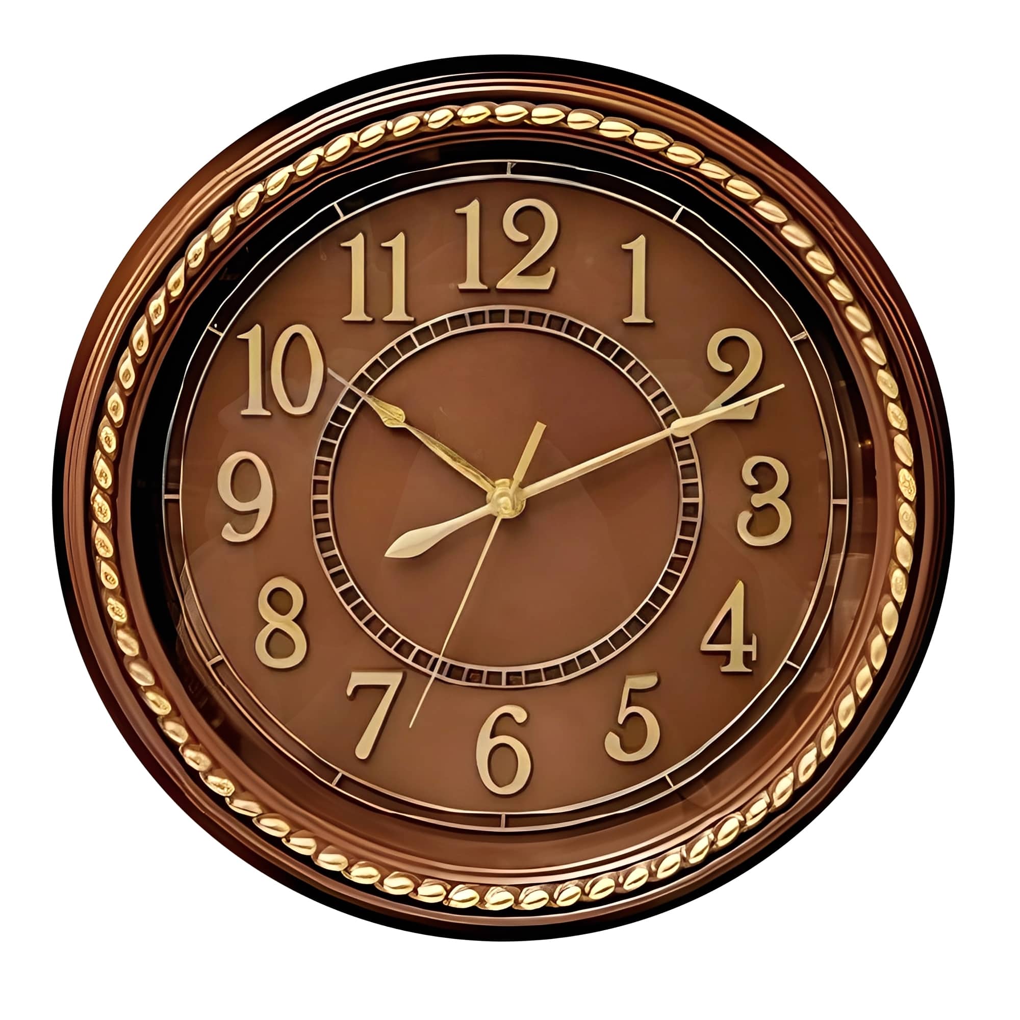 Photos - Other Decoration Round FC Design - 14"H Metallic Gold on Brown Vintage-Inspired  Wall Clock - Multicolor DG-TC-1403 