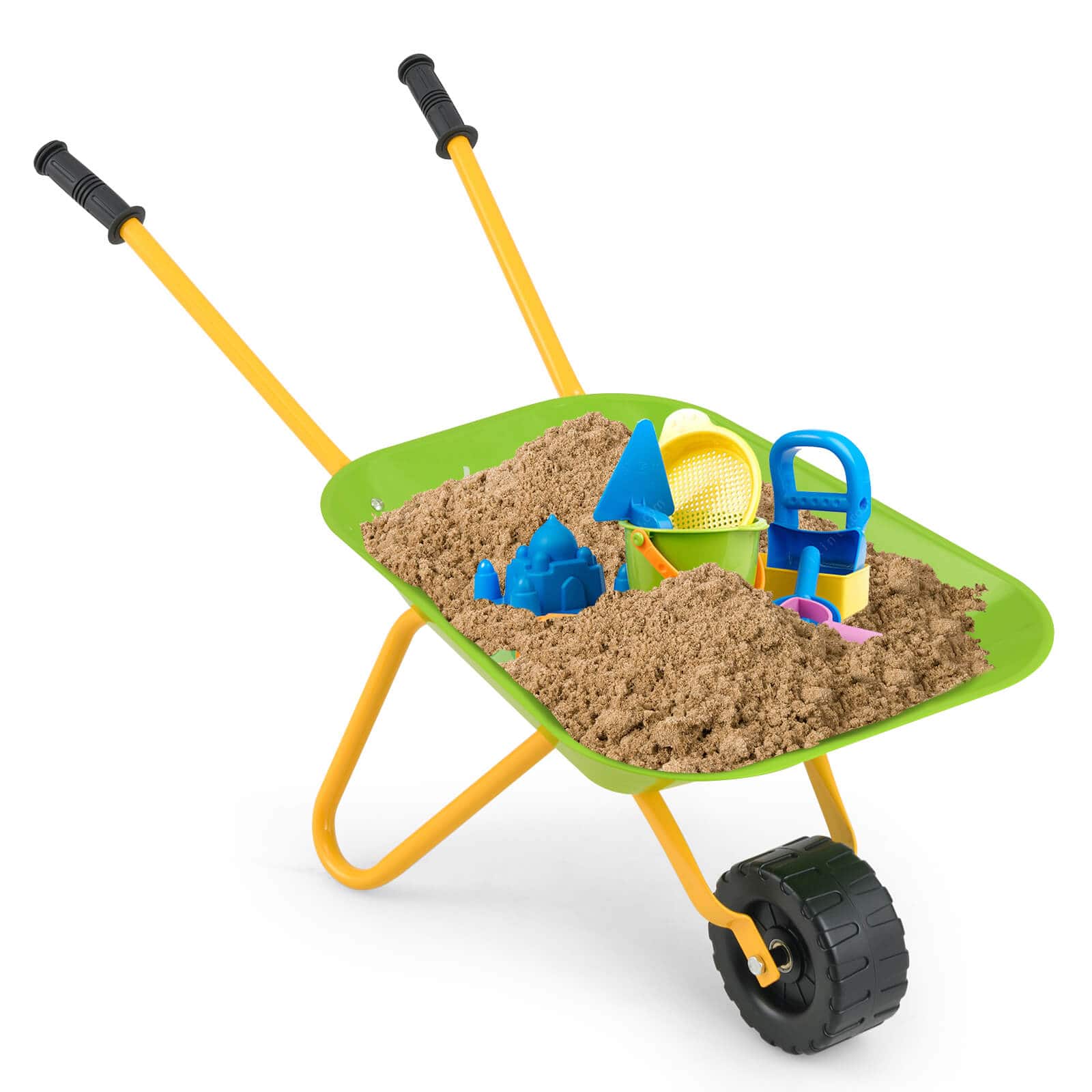 Costway - Kids Metal Wheelbarrow Children's Size Outdoor Garden Backyard Play Toy - Light Green