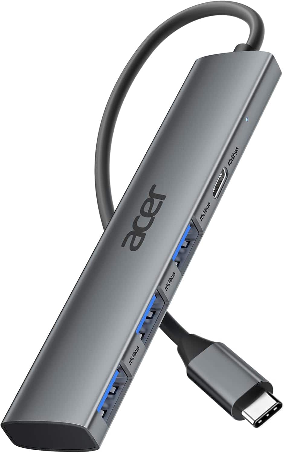 Acer - USB C Hub 10Gbps, USB 3.2 Gen 2 Adapter with 3 USB-A & 1 USB-C Ports, High Speed Type C Multiport Splitter - Gray