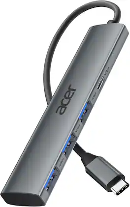 Acer - USB C Hub 10Gbps, USB 3.2 Gen 2 Adapter with 3 USB-A & 1 USB-C Ports, High Speed Type C Multiport Splitter - Gray