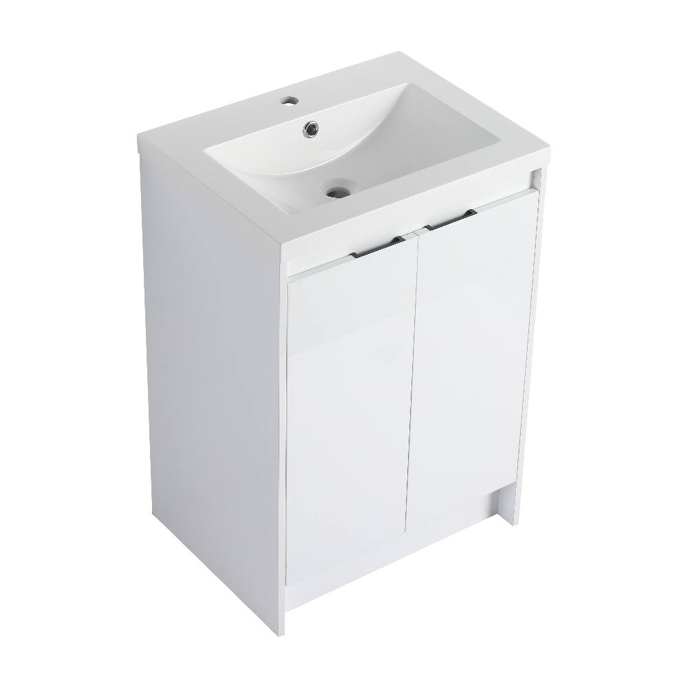 Alt View 3. Loheer - Loheer 24 inch freestanding bathroom vanity with resin sink, glossy white - Glossy White.