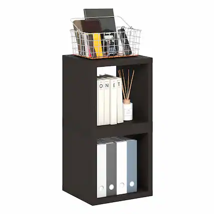 Front. Furinno - CUBICLE Stackable Bookshelf, Cube Storage Organizer Bookcase, 15.8 x 15.8 x 14.6, for Living Room, Bedroom, Home Office - Black Dark Oak.