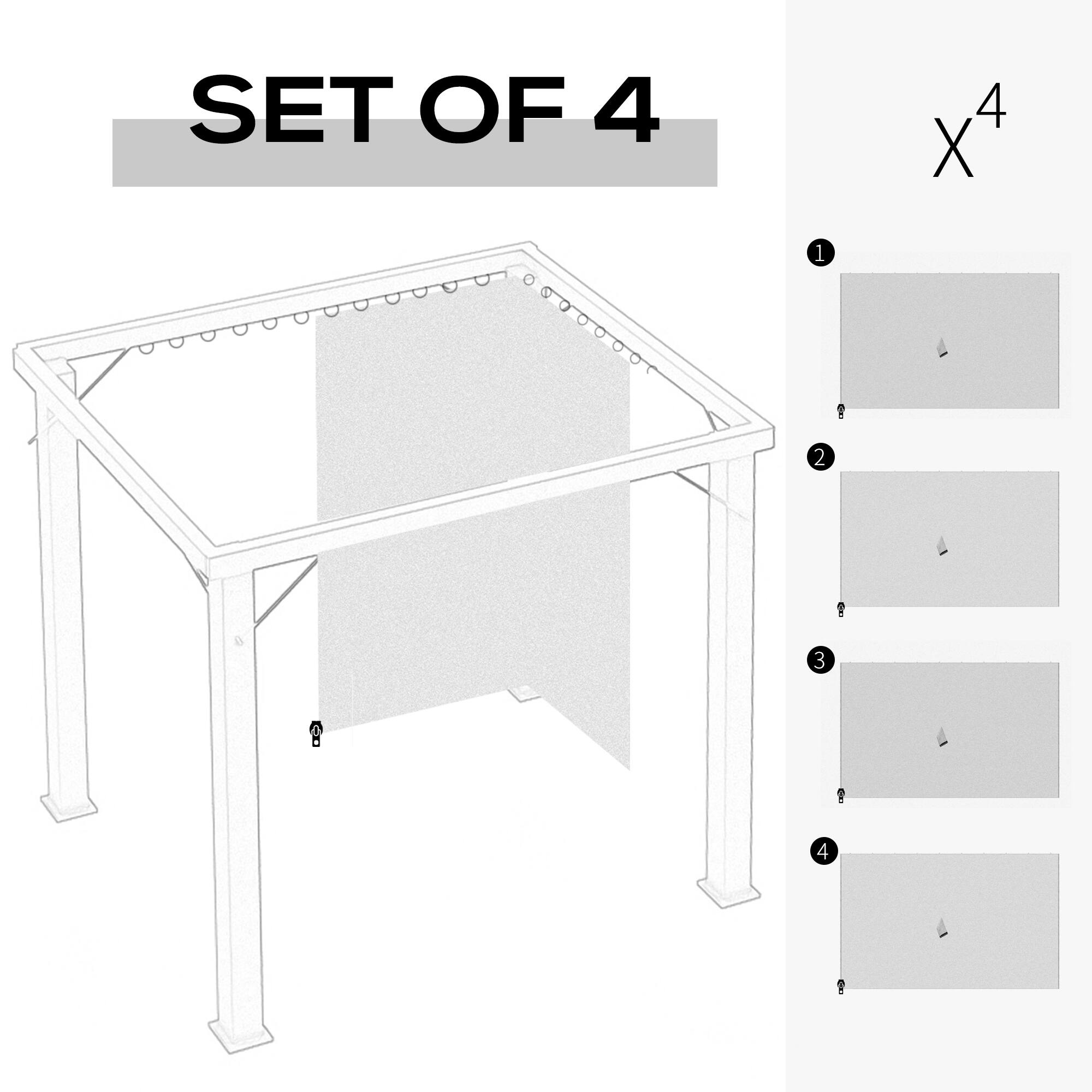 Alt View 3. Outsunny - x 13.1' Gazebo Sidewall Set with Hooks/C-Rings - Light Gray.