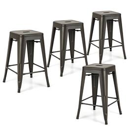 Gymax - 24'' Metal Bar Stools Set of 4 w/ Square Seat Patio Bar Stools Home Kitchen - Gun