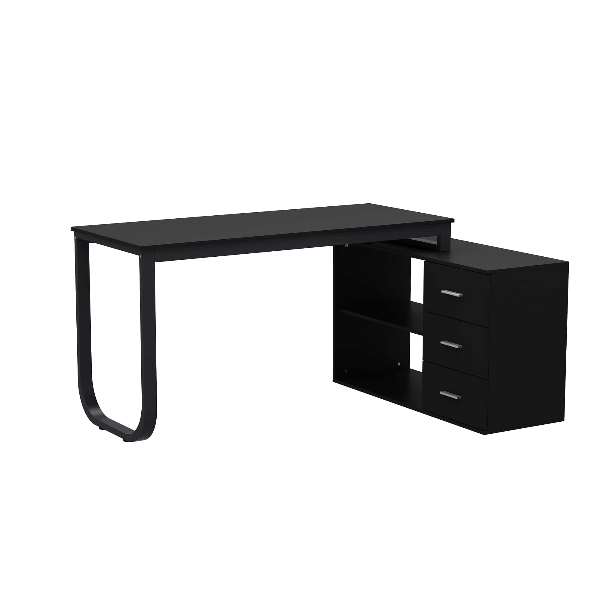 FUFU & GAGA - FUFU&GAGA L - Shaped Office Desk with Storage - Modern Workstation for Home & Office - Black
