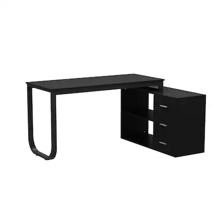 Front. FUFU & GAGA - FUFU&GAGA L - Shaped Office Desk with Storage - Modern Workstation for Home & Office - Black.