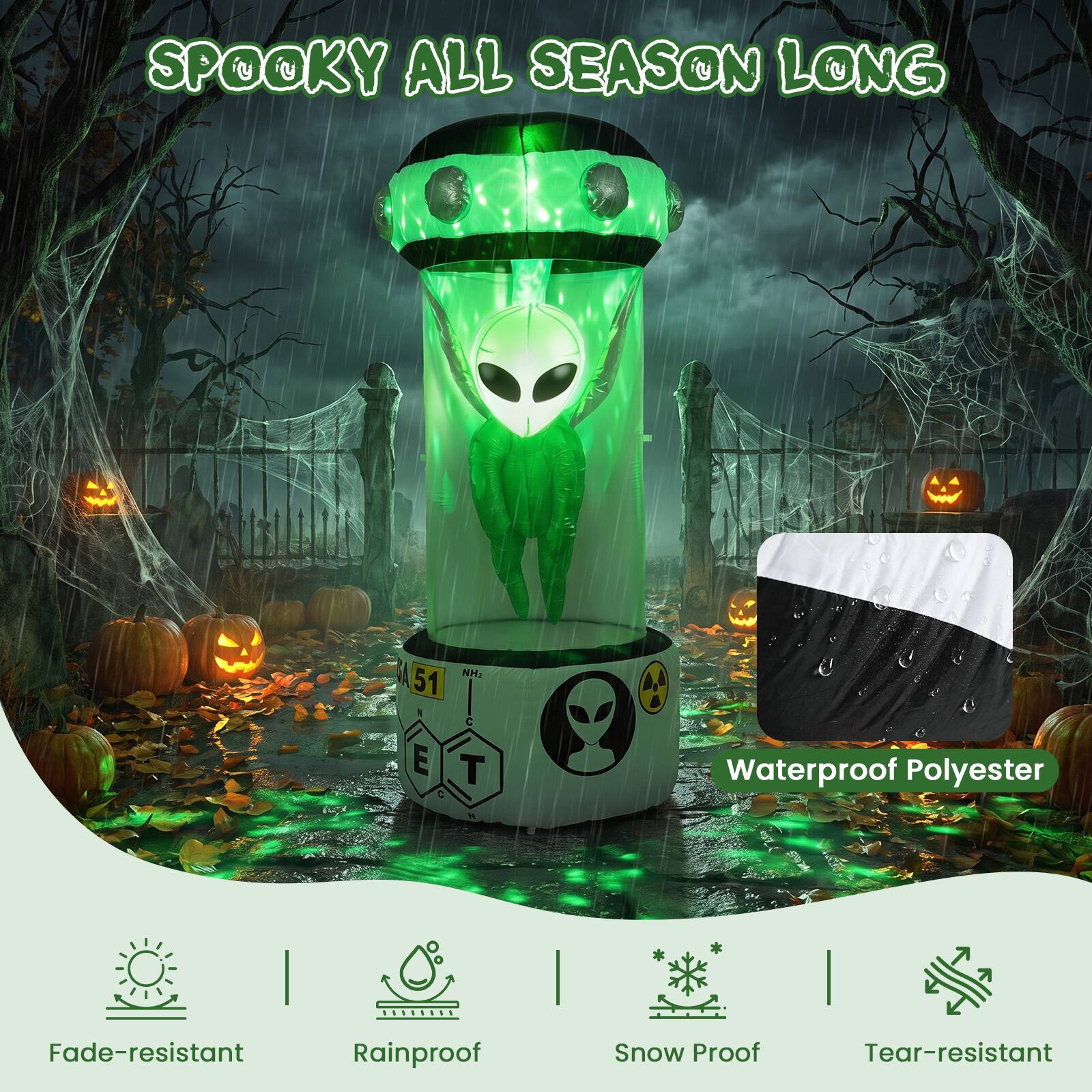 SPOOKY ALL SEASON LONG

NH2 51 I ! C E T C

Waterproof Polyester

Fade-resistant
Rainproof
Snow Proof
Tear-resistant