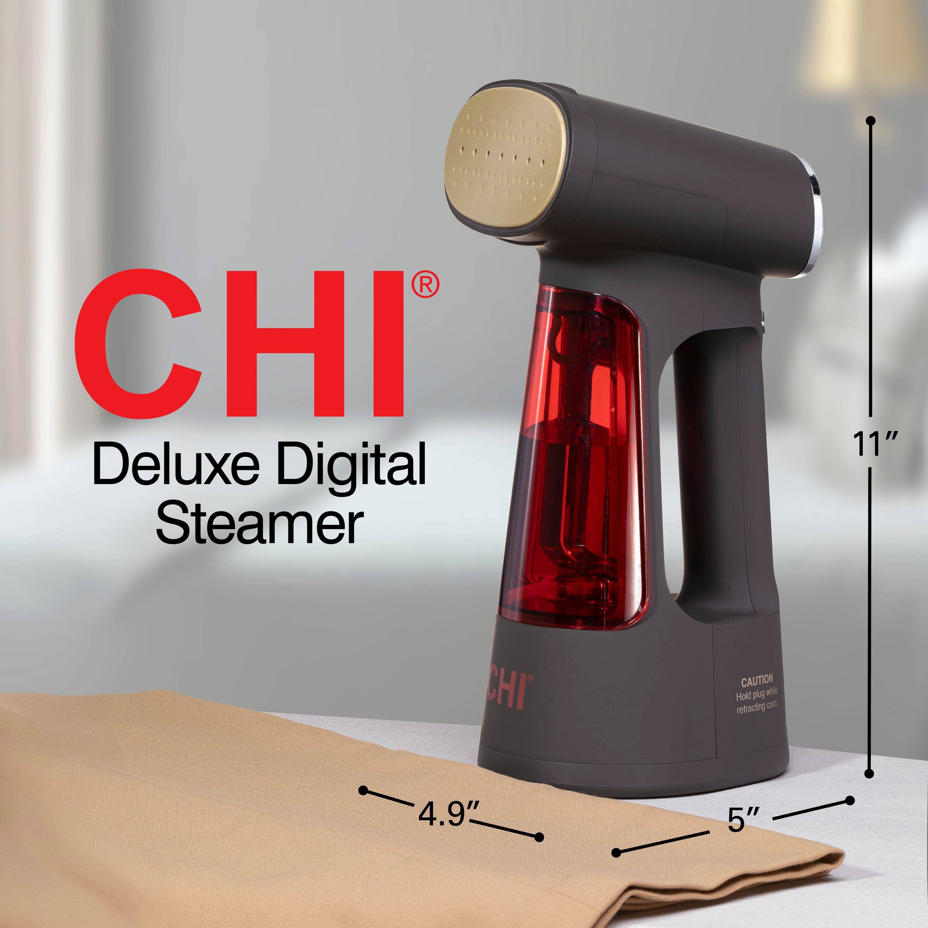 CHI Deluxe Digital Steamer

11"

CHI

CAUTION Hold plug while retracting cord

4.9"

5"