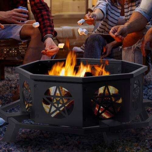 Alt View 9. Winado - 43in Metal Fire Pit Stove, Octagon Wood Burning Firepit with Poker, Fire Bowl for Outdoor Patio Porch Backyard Bonfire - Black.