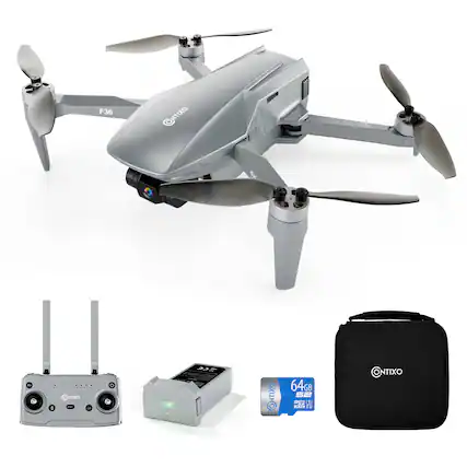 Front. Contixo - F36 Gimbal Drone with Remote Controller - Silver.