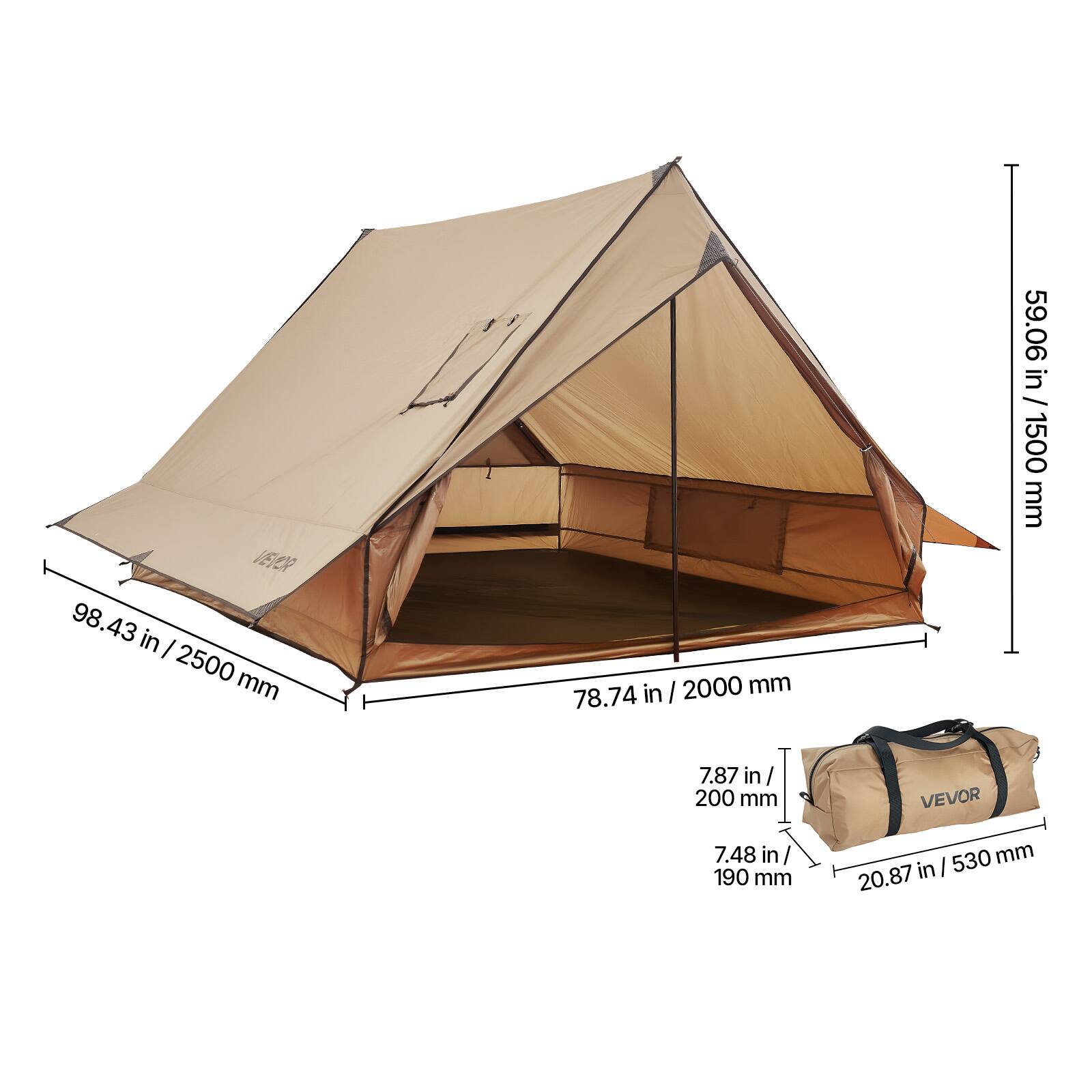 - VETCX 98.43 in / 2500 mm
- 78.74 in / 2000 mm
- 59.06 in / 1500 mm
- 7.87 in / 200 mm
- VEVOR 7.48 in / 190 mm
- 20.87 in / 530 mm