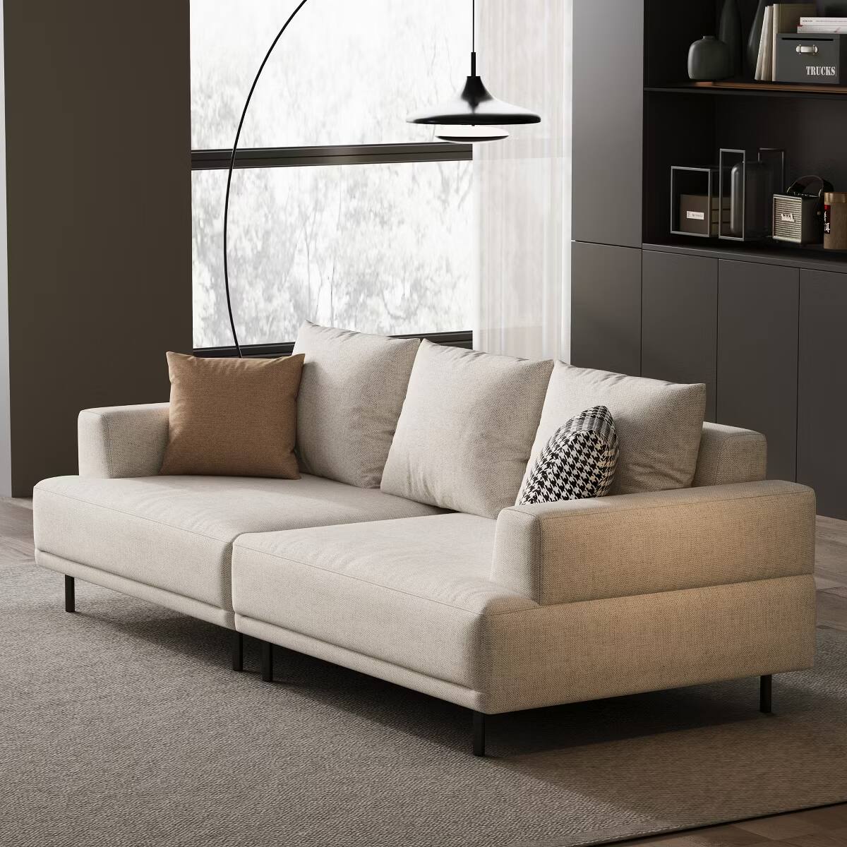 Alt View 2. luck idea - Modern Beige Linen 3‑Seater Modular Sofa Couch, Metal Legs Large Sofa for Home Living Room - white.