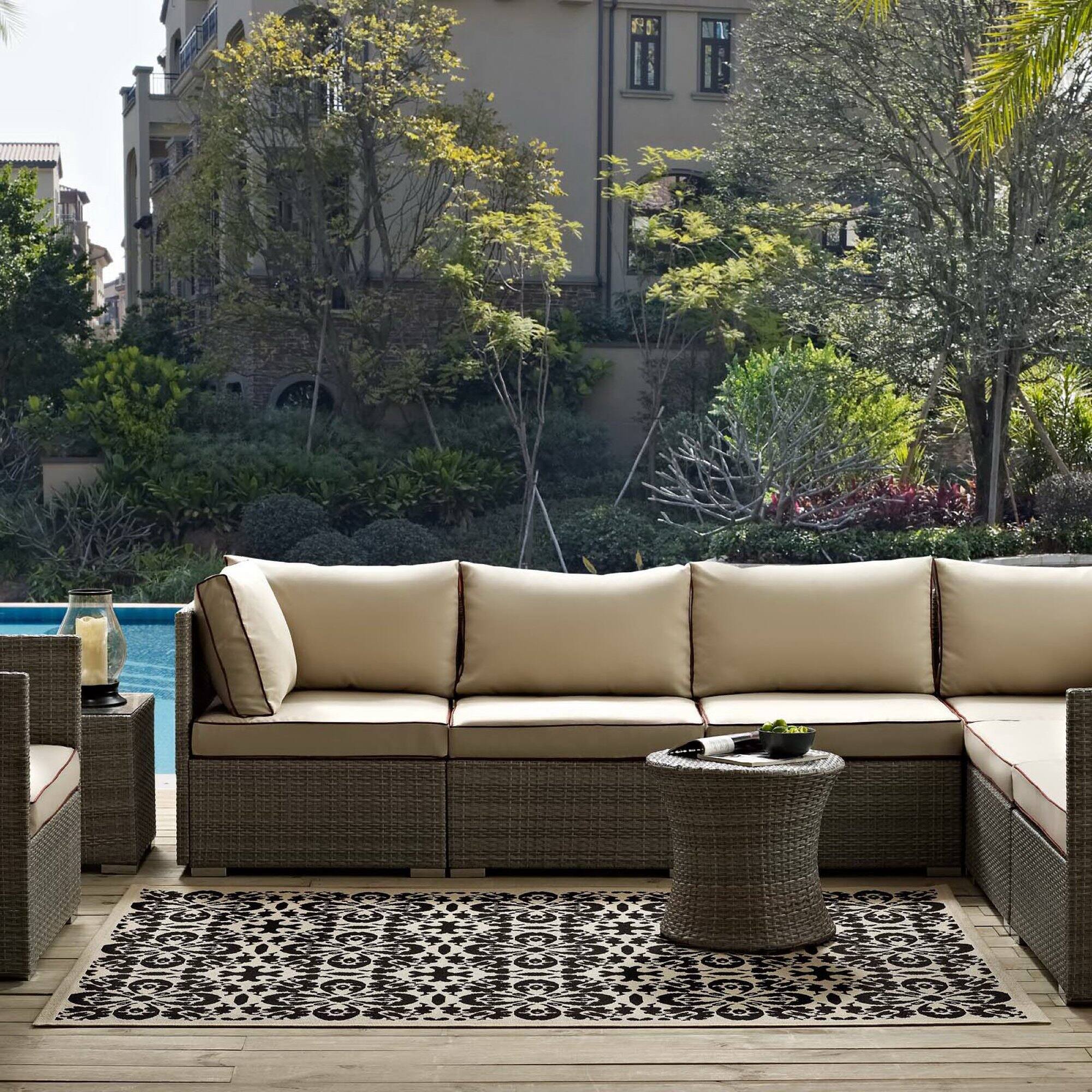 Left. Modway - Ariana Vintage Floral Trellis Indoor and Outdoor Area Rug - Black and Beige.