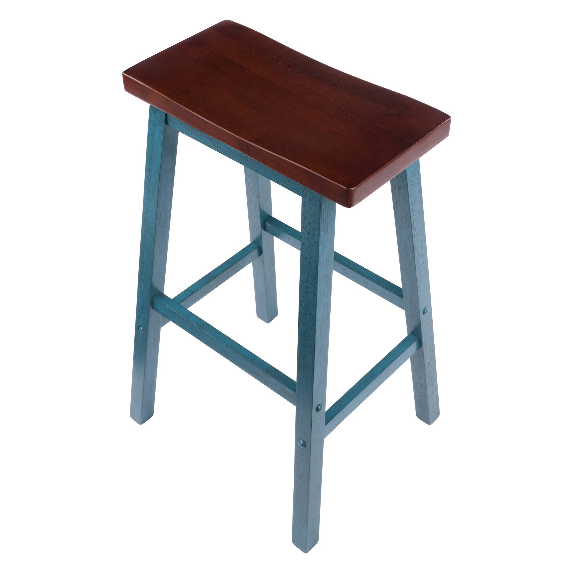 Alt View 3. Winsome Wood - Satori Saddle Seat Bar Stool - Walnut/Rustic Teal.