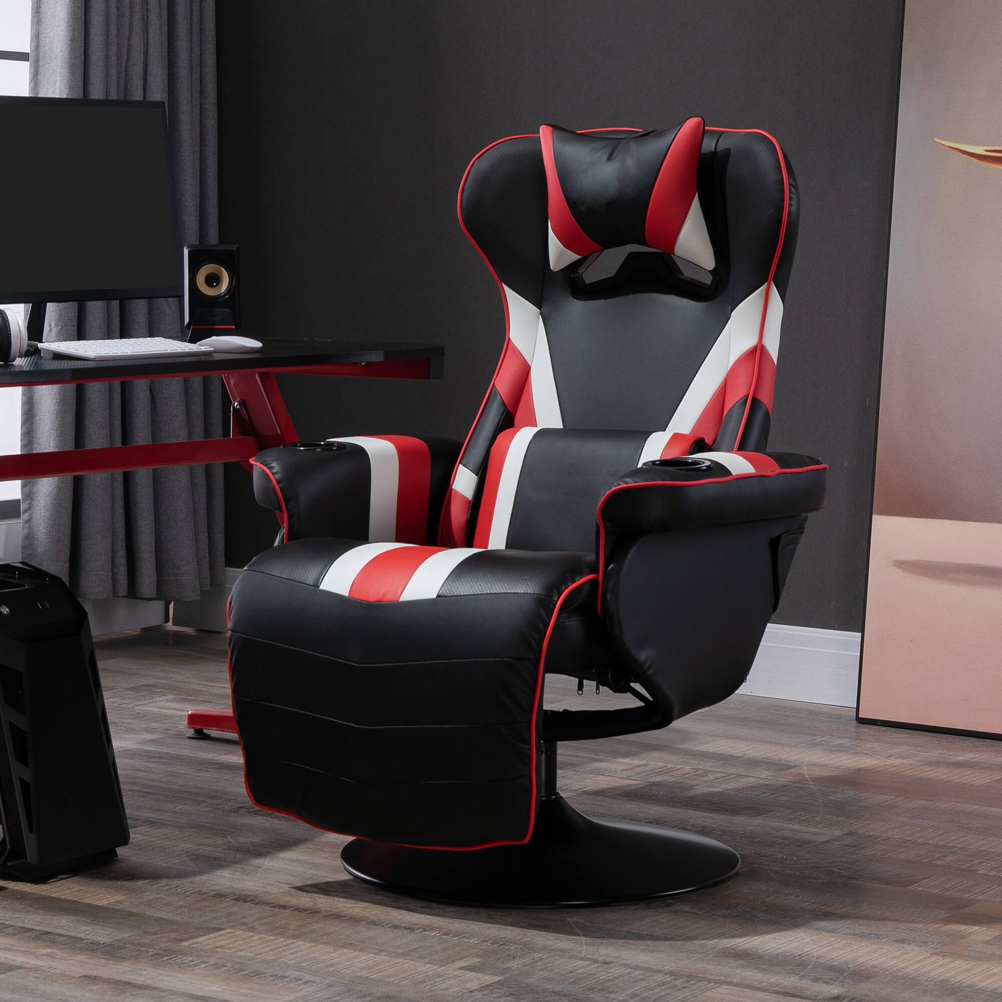 Alt View 1. Ecooso - Reclining Gaming Chair with Footrest, Lumbar Support, Cup Holder, Racing Style - Red & Black.