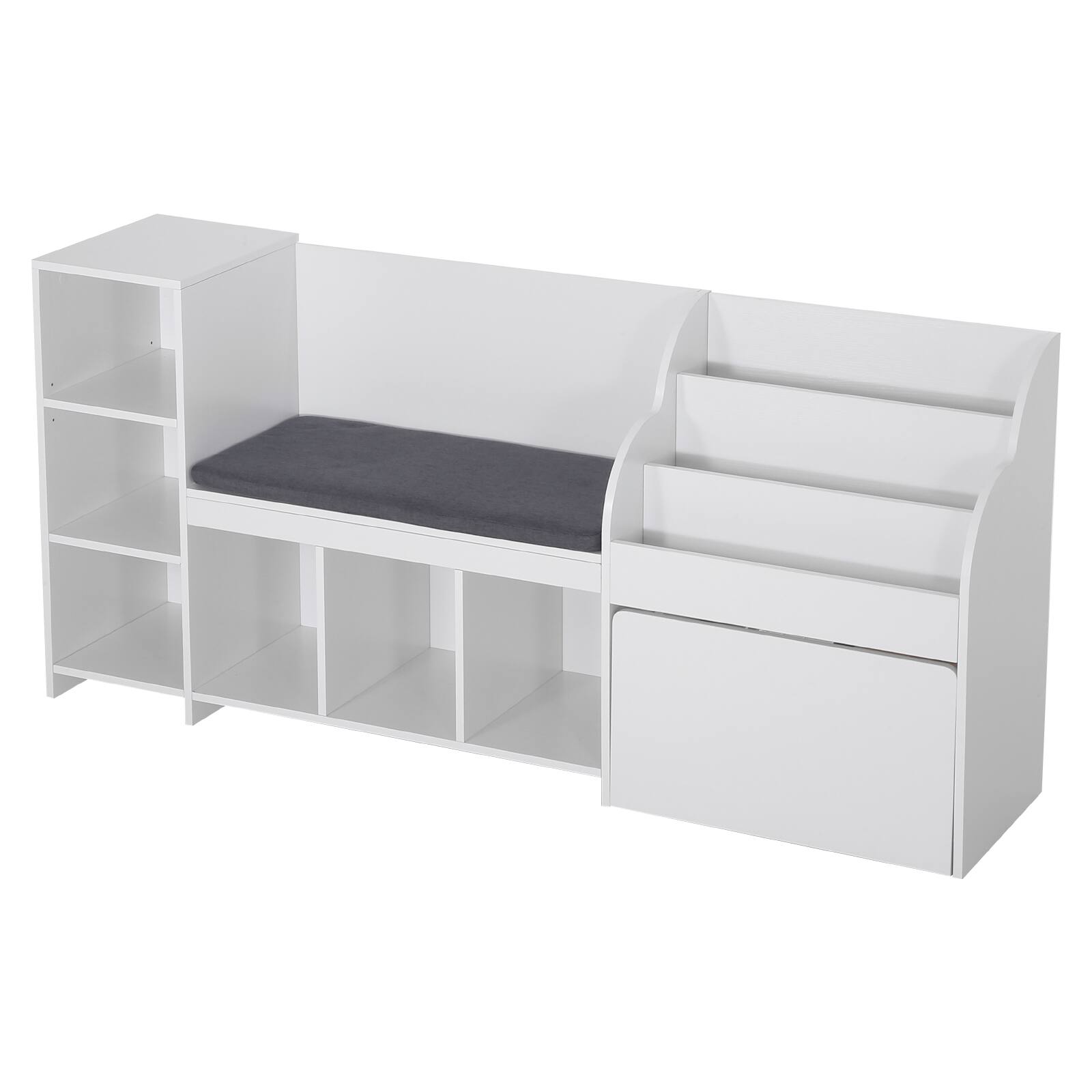 Alt View 5. VEVOR - Kids Reading Nook, Wooden Storage Bench with Backrest, Kids Bookshelf & Toy Organizer, Large Toy Box Chest for Playroom - White.