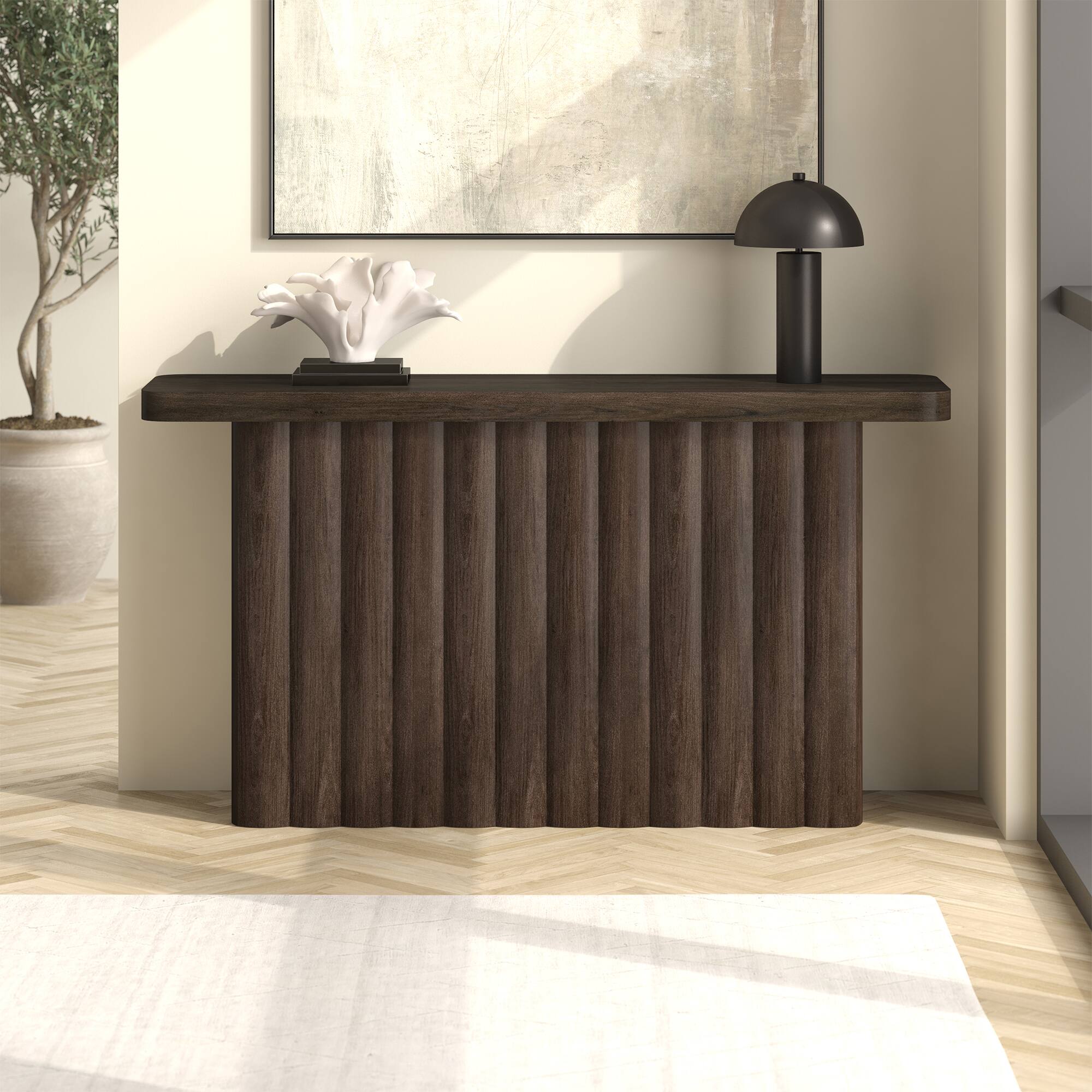 Alt View 4. Hudson&Canal - Olie 55" Wide Rectangular Fluted Console Table - Brown.