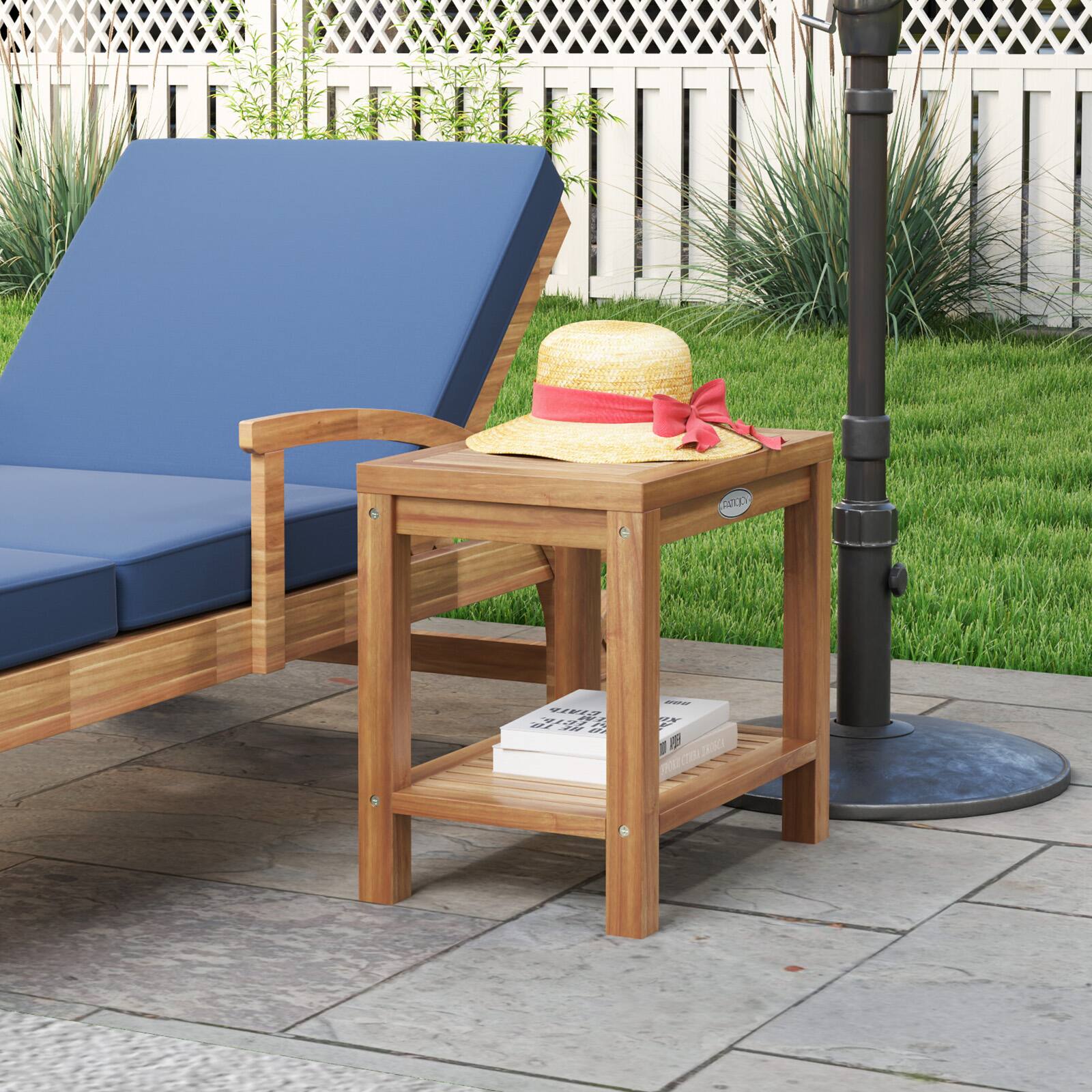 Alt View 3. Gymax - Gymax 19 Inch Teak Wood Shower Bench Inside Shower Stool w/ Storage Shelf for Adults - Teak.