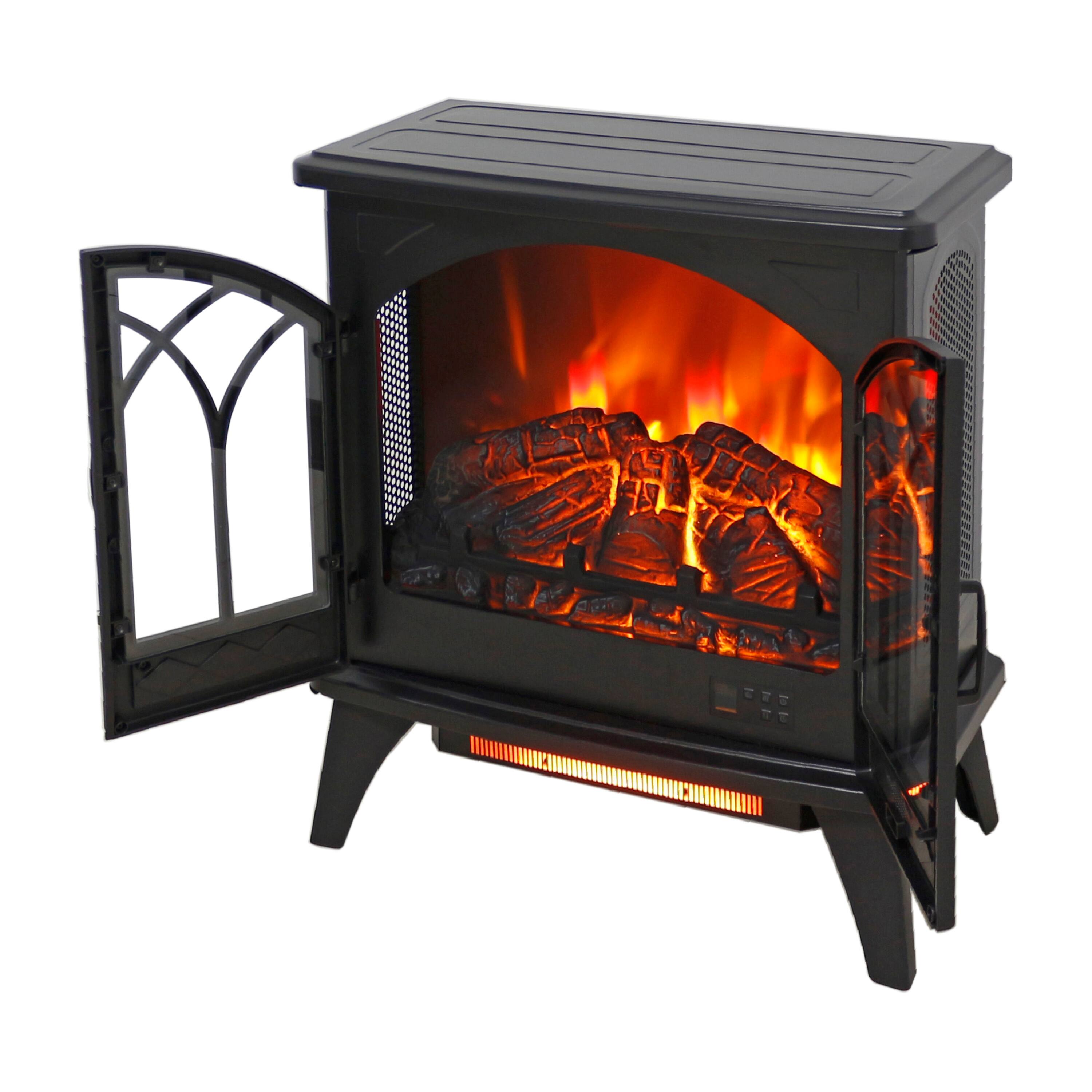 Angle. Mondawe - 24" 3D Flame Electric Infrared Fireplace Stove with Remote and Double Door - Black.