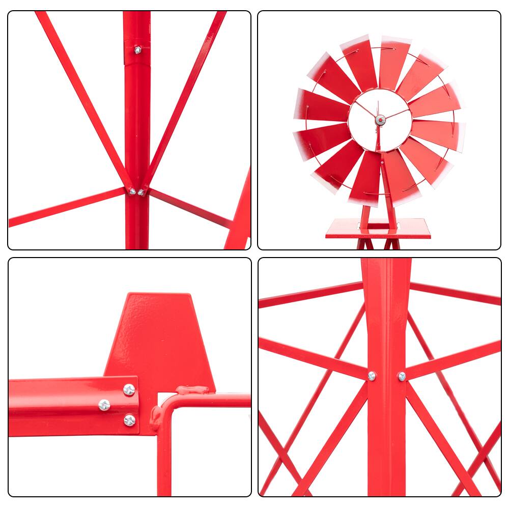 Alt View 2. Winado - 8 FT Patio Metal Windmill Yard Garden Decoration WindMill  Red Wind Mill - Red.