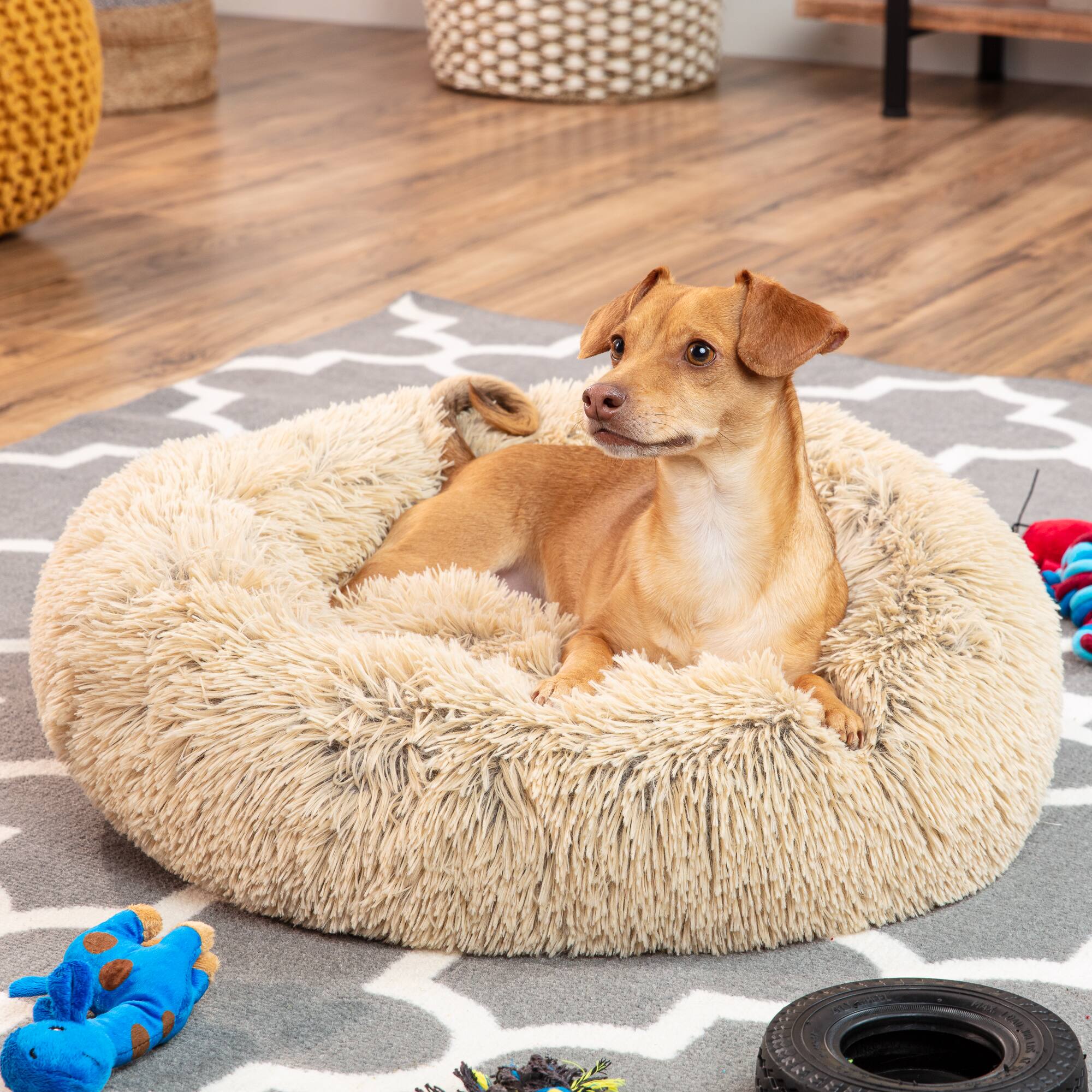 Alt View 2. Best Choice Products - Best Choice Products 23in Dog Bed Self-Warming Plush Shag Fur Donut Calming Pet Bed Cuddler - Brown - Brown.