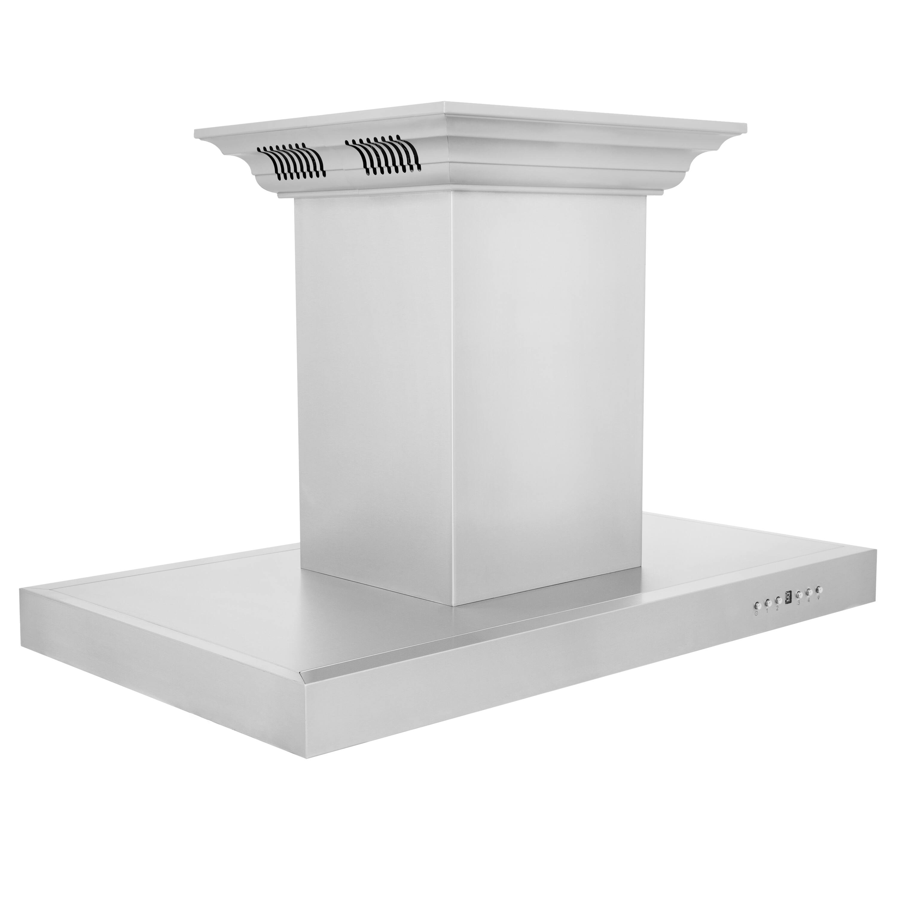 Left. ZLINE - 30 in. ZLINE CrownSound™Ducted Vent Island Mount Range Hood in Stainless Steel with Built-in Bluetooth Speakers - Stainless steel.