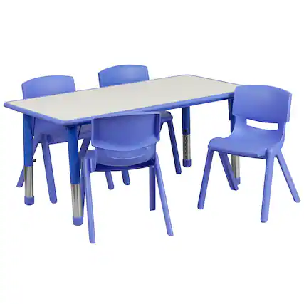 Front. Flash Furniture - Emmy Adjustable Kids Activity Table Set – 23.6" x 47.25" Blue/Gray Plastic Table with 4 Blue Chairs – Classroom & Daycar - Blue.