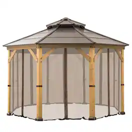 SUNJOY - Brown polyester mosquito netting Gazebo Netting 8-Panel Screen Walls For 13 ft. x 13 ft. Octagon Hardtop Gazebo