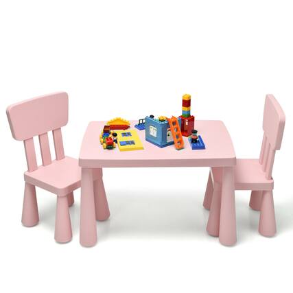 Front. Gymax - Gymax Kids Table & 2 Chairs Set Toddler Activity Play Dining Study Desk Baby Gift Pink - Pink.
