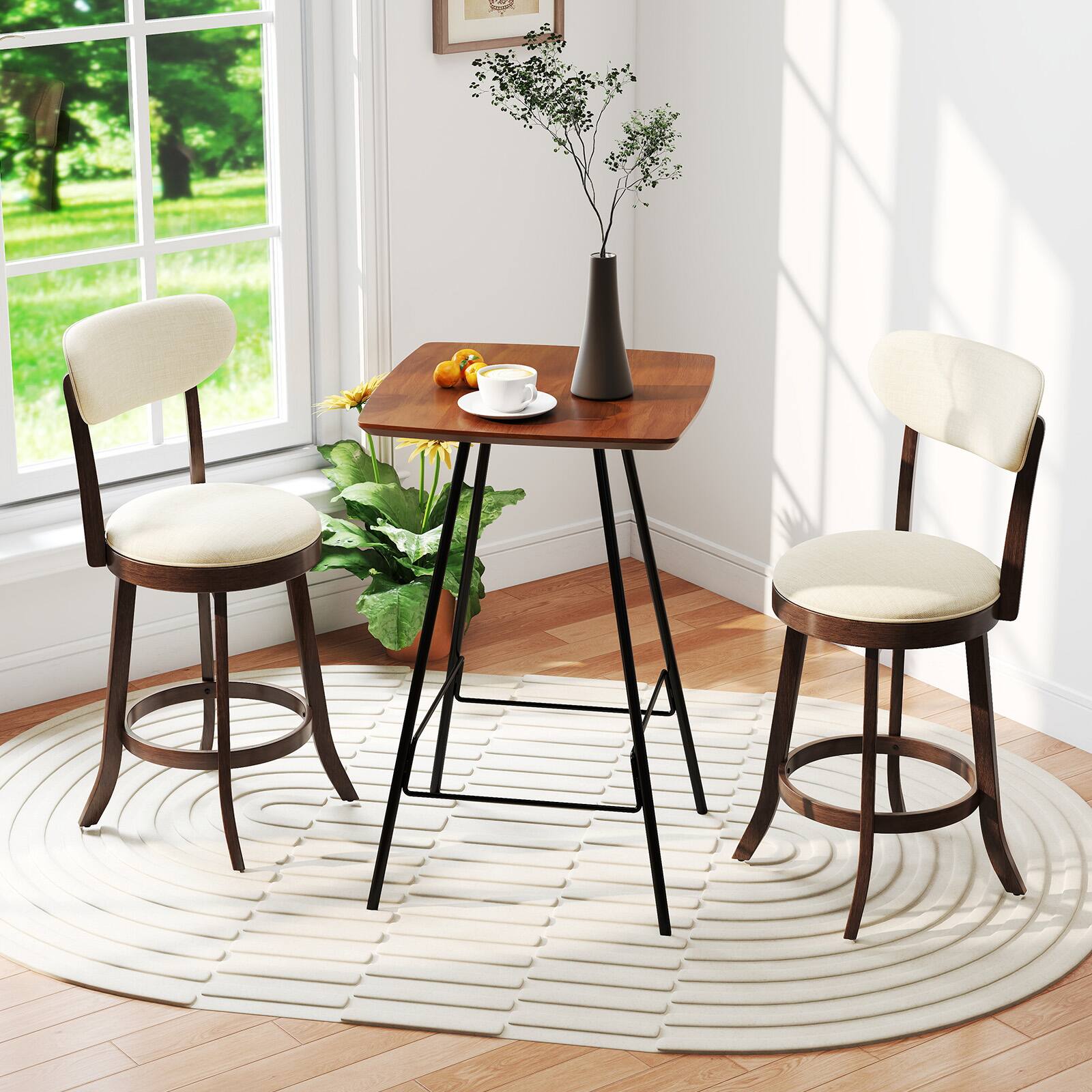 Alt View 4. Gymax - Gymax 25.5'' Counter Height Chairs Set of 4 w/ Padded Seat & Backrest Rubber Wood - Brown, Beige.