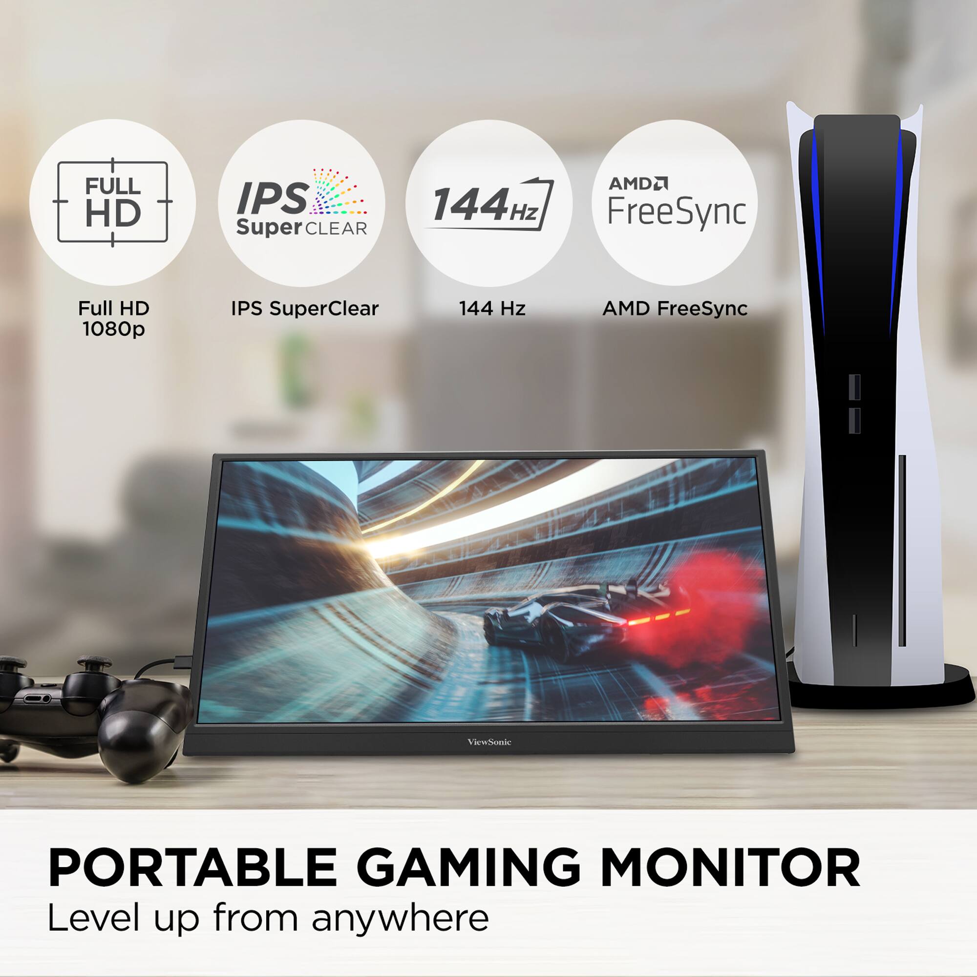 FULL HD IPS 144Hz Hz FreeSync SuperCLEAR CLEAR Full HD 1080p IPS SuperClear 144 Hz AMD FreeSync PORTABLE GAMING MONITOR Level up from anywhere