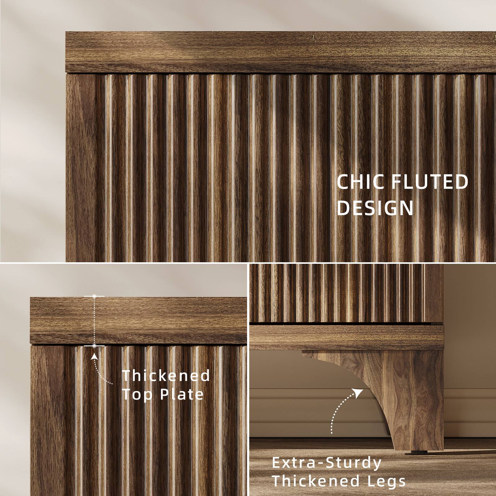 CHIC FLUTED DESIGN  
Thickened Top Plate  
Extra-Sturdy Thickened Legs