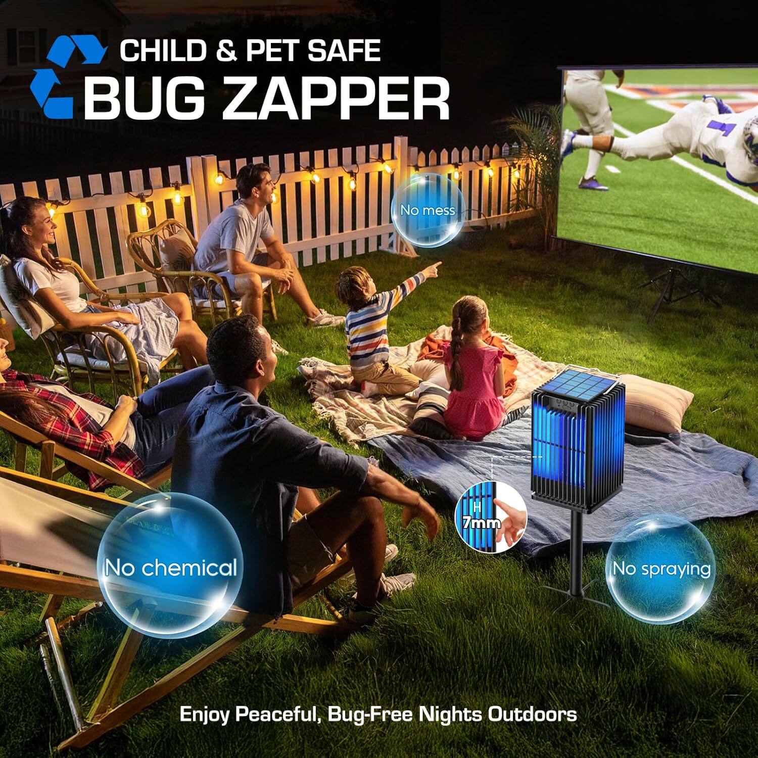 CHILD & PET SAFE BUG ZAPPER

- No mess
- No chemical
- No spraying

Enjoy Peaceful, Bug-Free Nights Outdoors