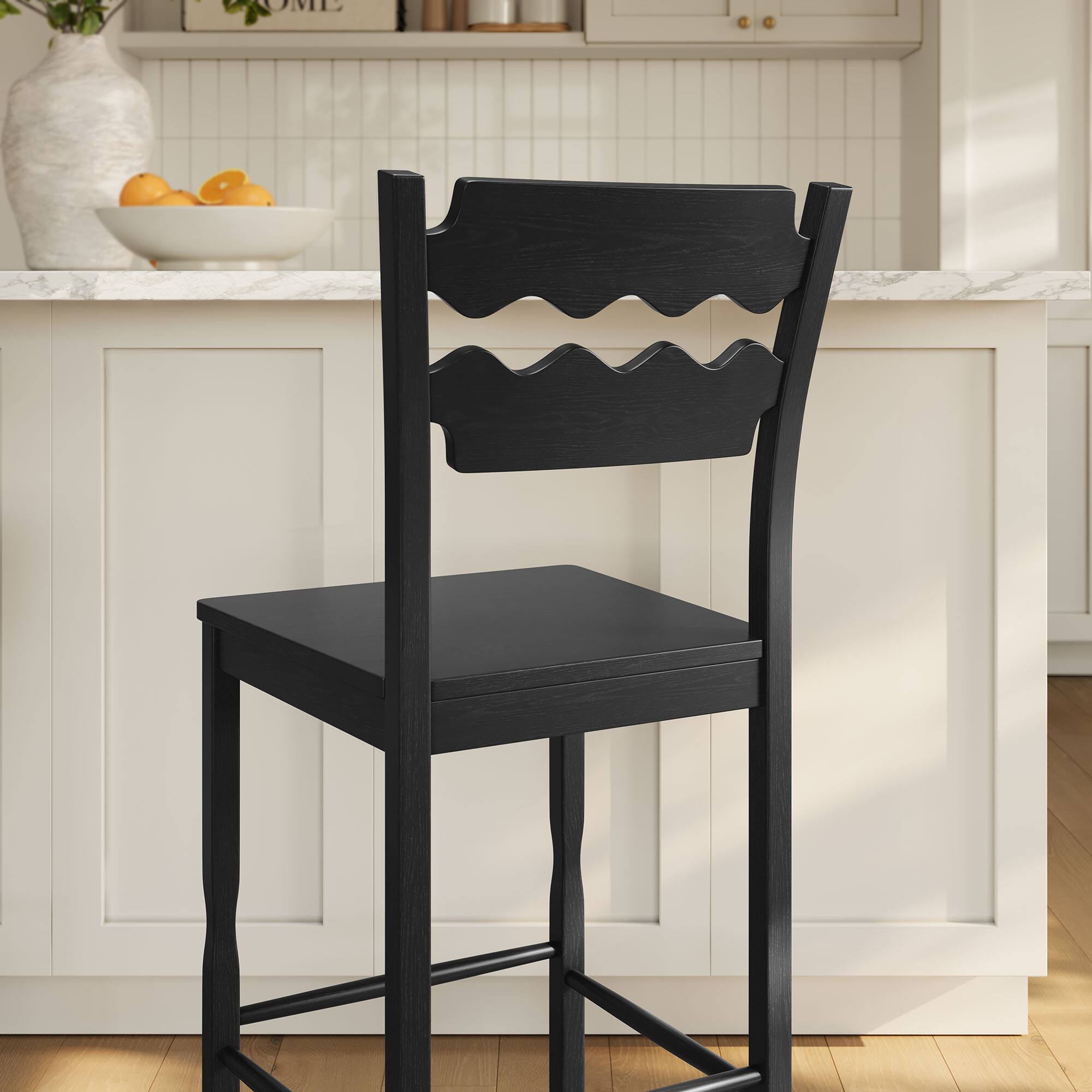 Alt View 1. Modway - Jax Oak Wood Bar Stool With Wavy Razor Back by Modway - Black.