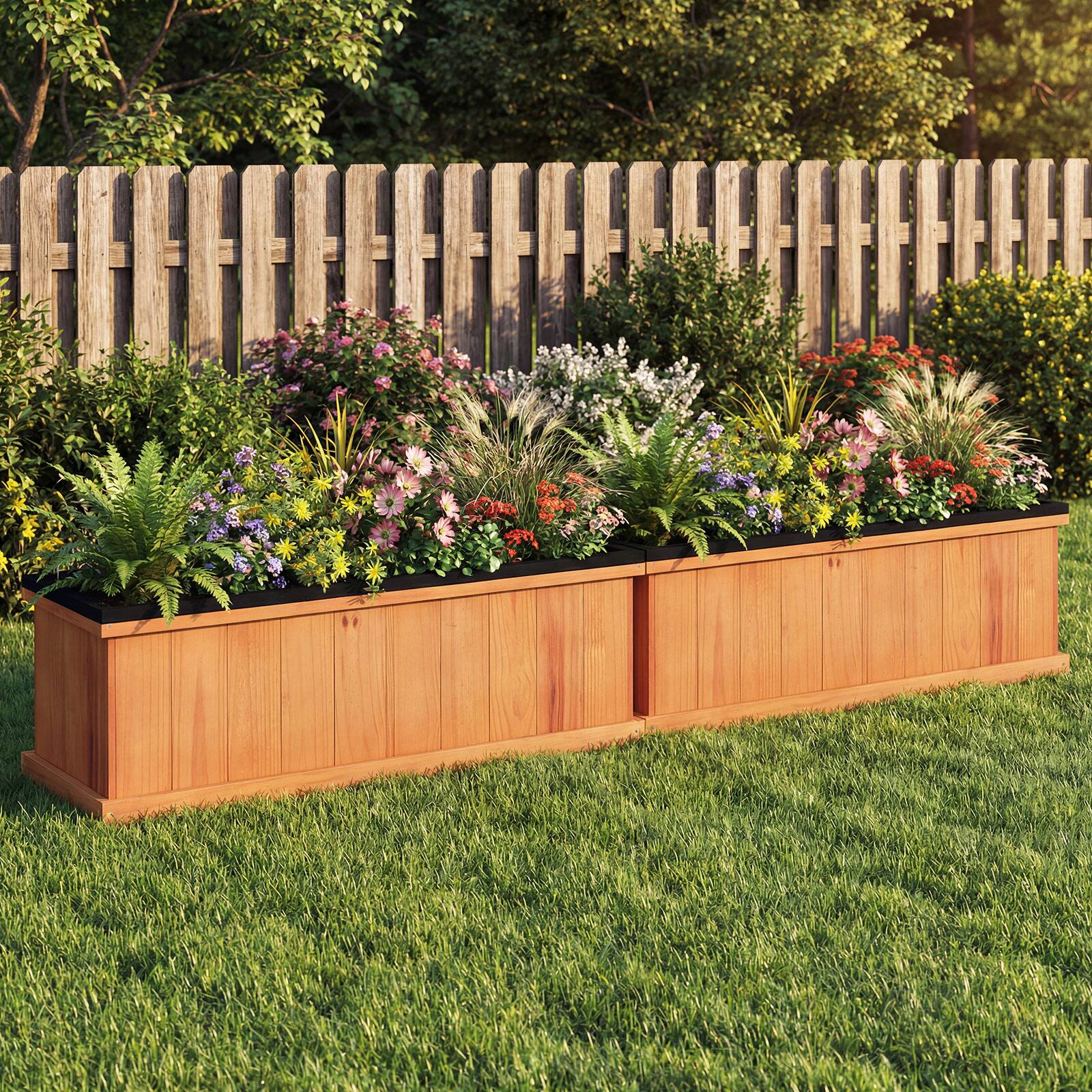 Alt View 1. Costway - Costway 2 PCS Wood Raised Garden Bed with Drainage Holes, Liner for Flowers Vegetables Herbs - Orange.