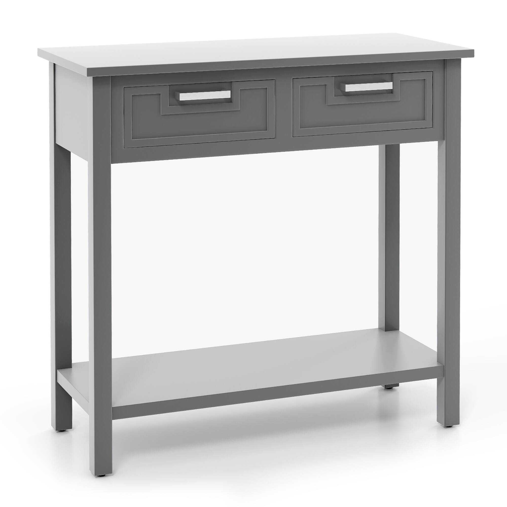 Alt View 9. Gymax - Gymax Narrow Console Table with Drawers Retro Accent Sofa Table w/ Open Storage Grey - Grey.