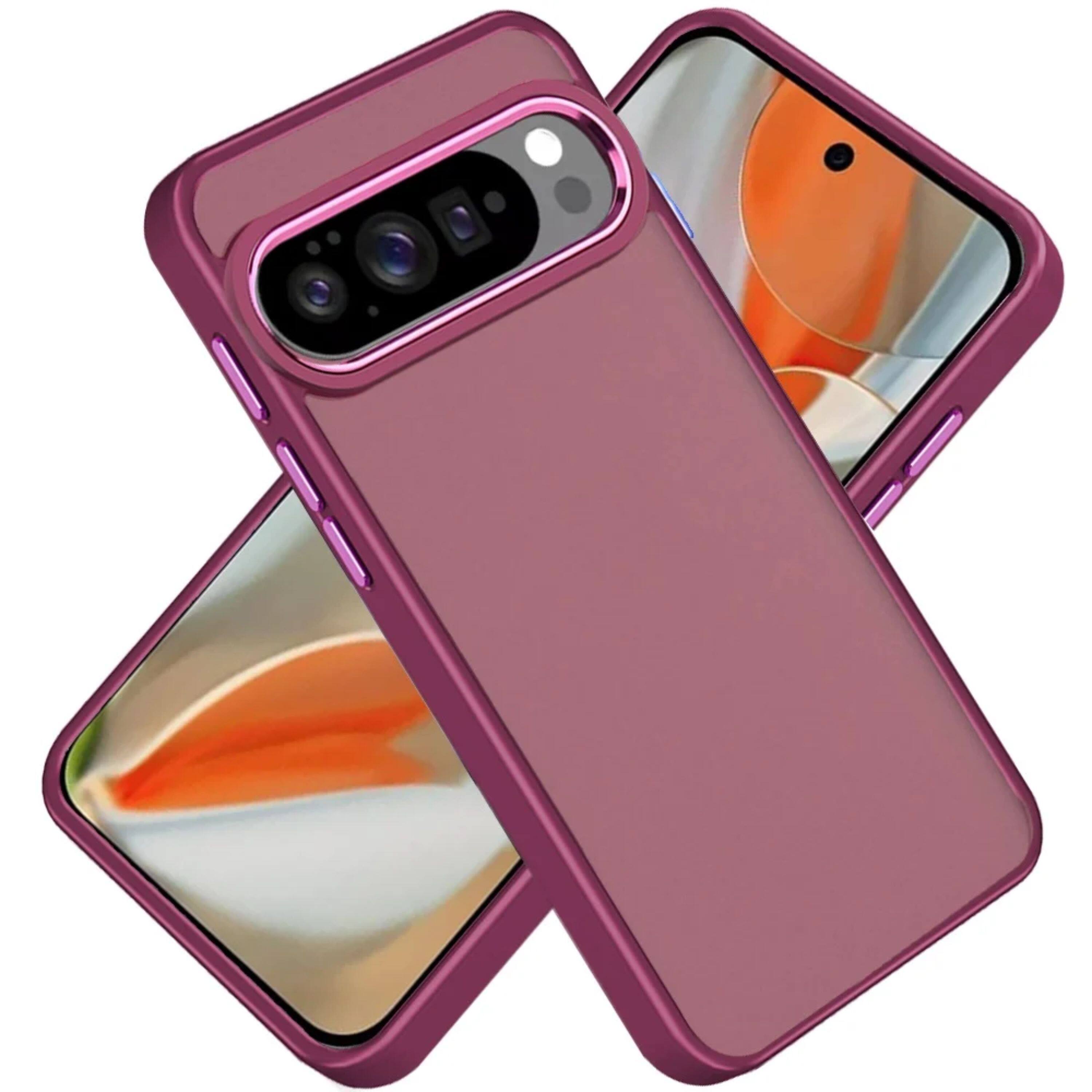 Angle. Kitcheniva - Durable Metal Stand Lens Protection Case With Tempered Glass For Google Pixel 10/10 Pro Burgundy - Burgundy.