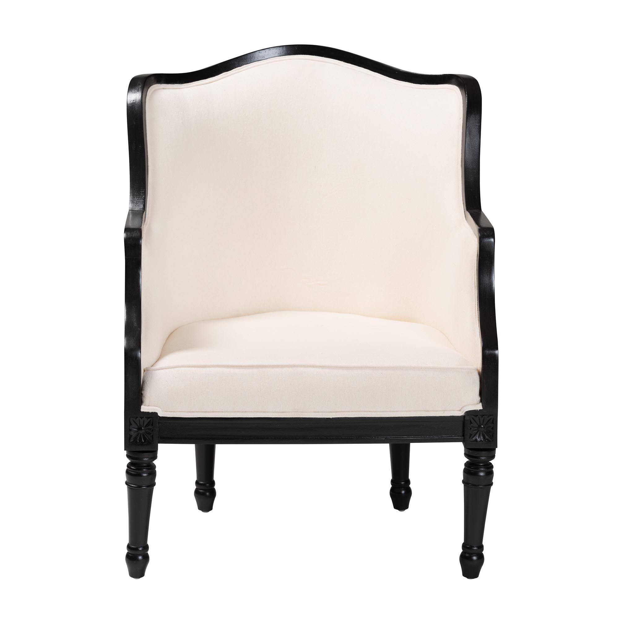 Angle. bali & pari - Elizette Traditional French Fabric and Finished Wood Accent Chair - Beige/Black.