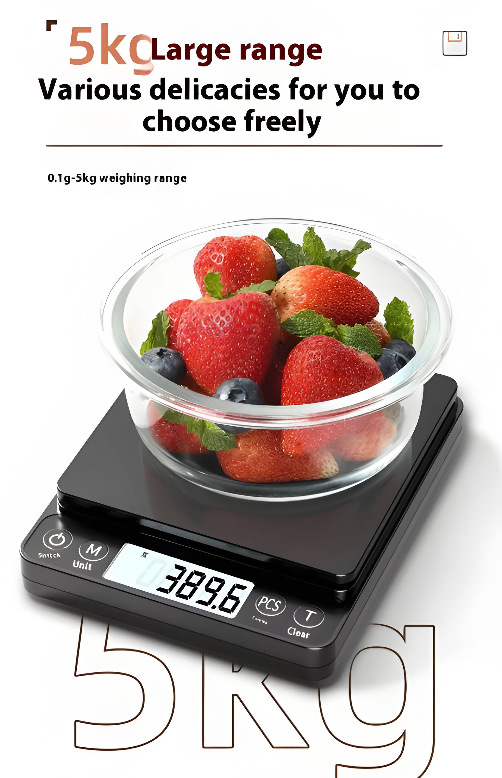 5kg Large range Various delicacies for you to choose freely  
0.1g-5kg weighing range  
Saitch M I Unit 0 0389.6 PCS Ciwa T Clear DNG
