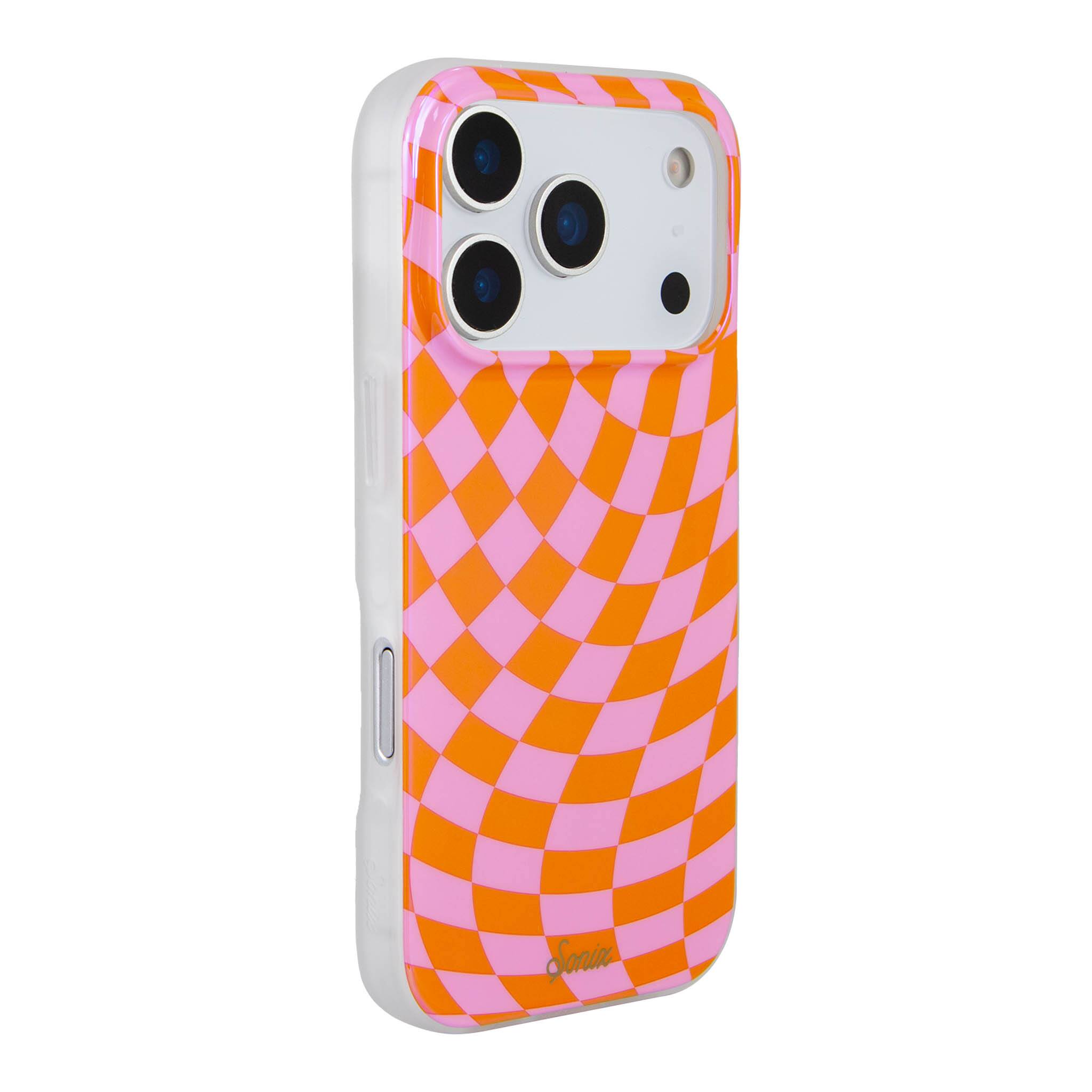 Angle. Sonix - iPhone 17 Pro Case Checkmate Pink & Orange - Pink.