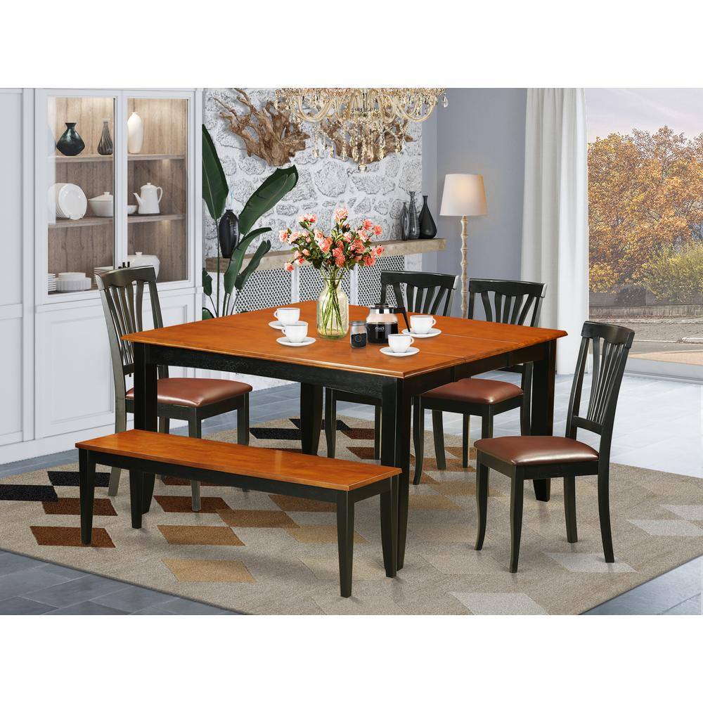 Alt View 2. East West Furniture - 6-PC Dining room set with bench-Kitchen Tables and 4 Wooden Dining Chairs Plus bench - Black & Cherry.
