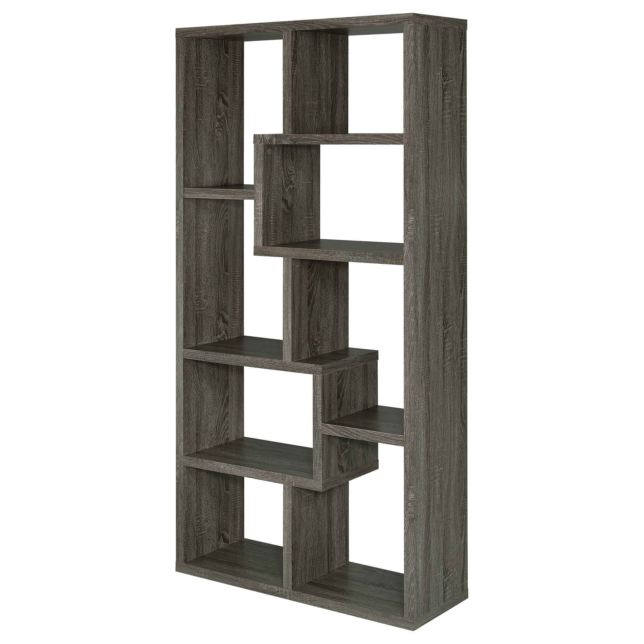 Alt View 2. Tiramisubest - 7-Shelves Geometric Bookcase,Open Storage Shelf Solid Wood Furniture,Weathered Gray - Gray.