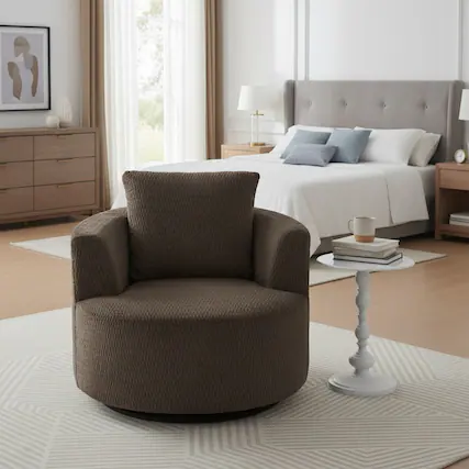 Front. Forest'nSky - Compressible 360° Swivel Accent Chair, Modern Linen Barrel Chair for Living Room, Home Office & Apartment,Dark Brown - Dark Brown.