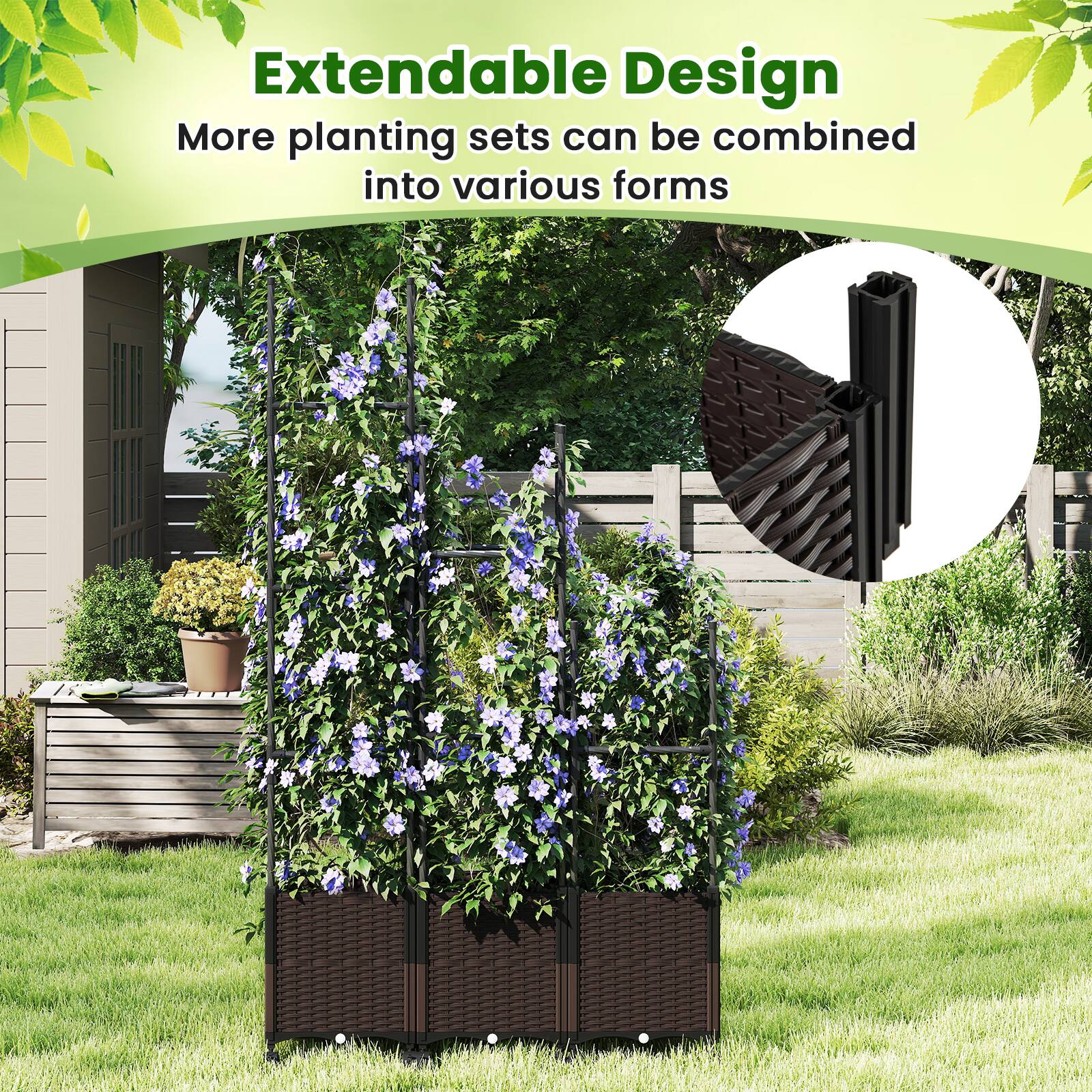 Extendable Design  
More planting sets can be combined into various forms