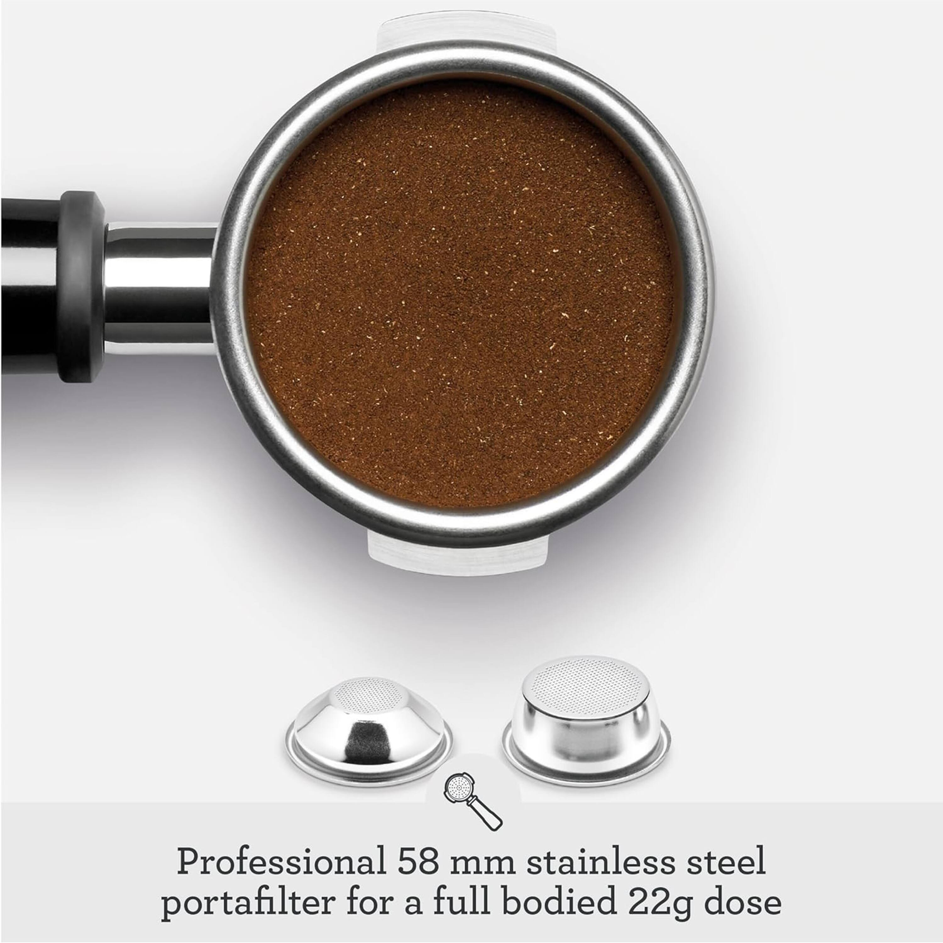 Professional 58 mm stainless steel portafilter for a full bodied 22g dose
