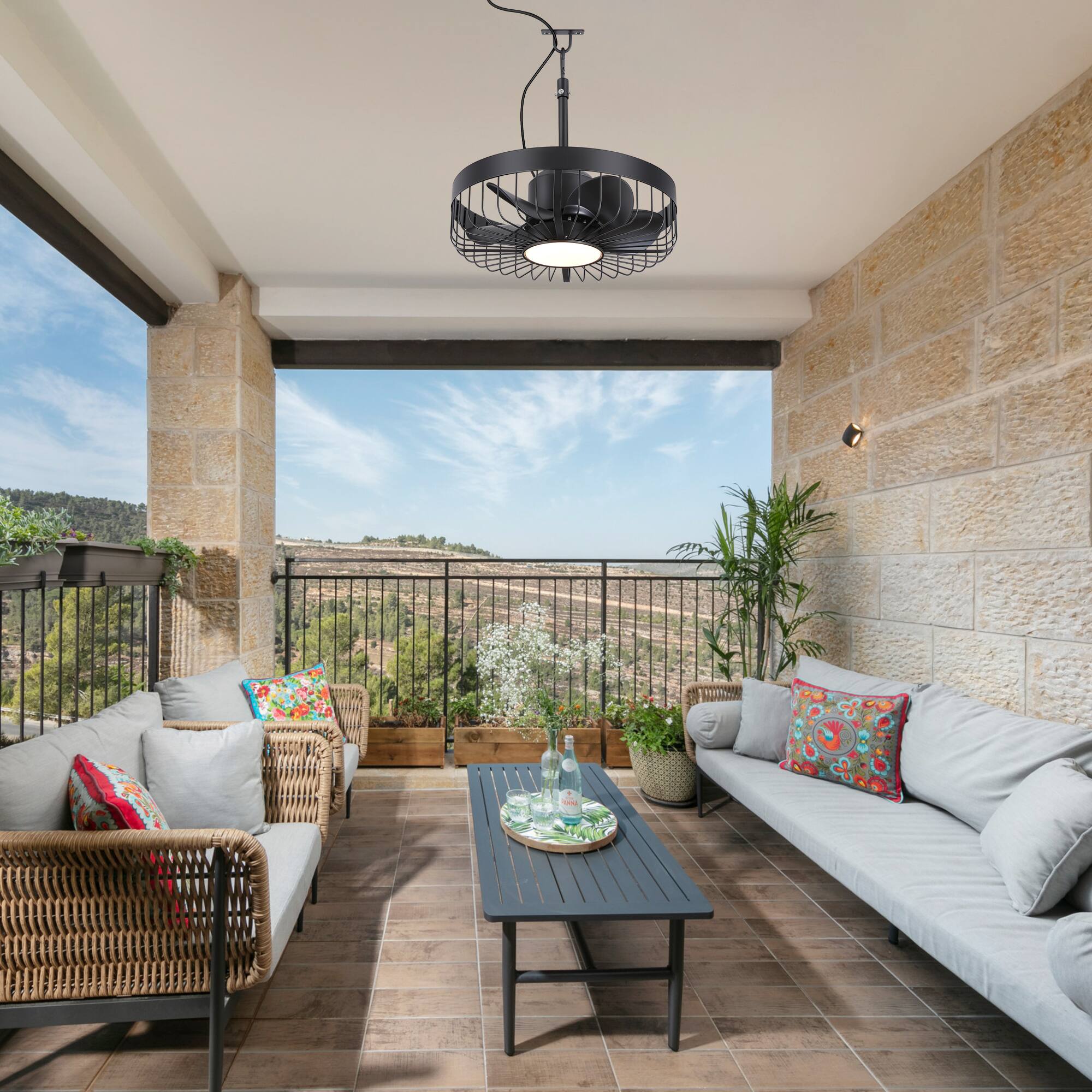 Alt View 1. Breezary - 19" Outdoor Waterproof Ceiling Fan with Gazebo Light, DC Motor, Remote, Reversible ABS Blades, Wet/Damp Rated, Patio Use - All Black(Plug-in).